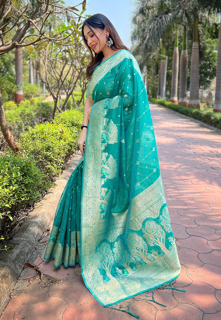 Seagreen Organza Saree