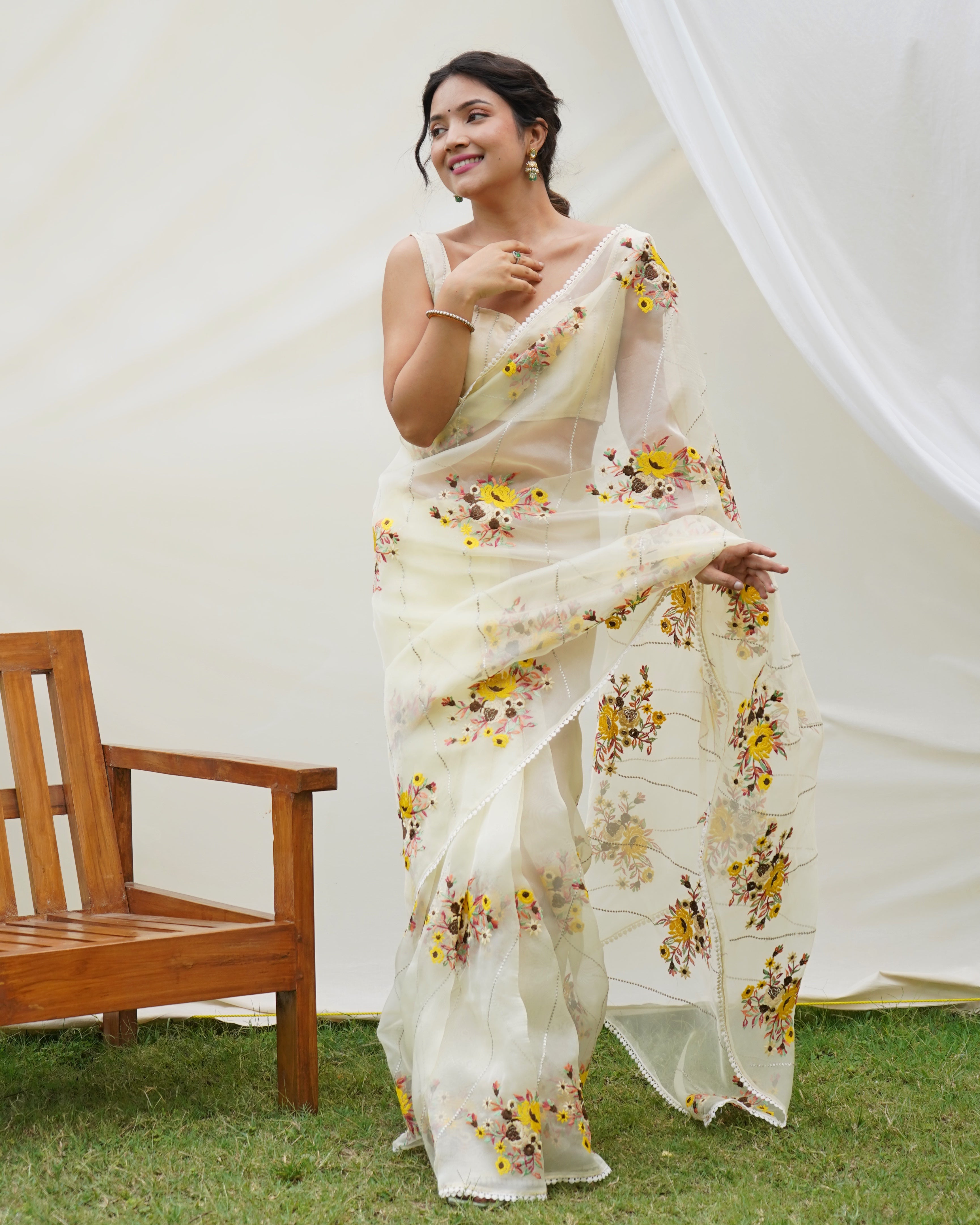 Yellow Organza silk Saree With Organza silk Blouse