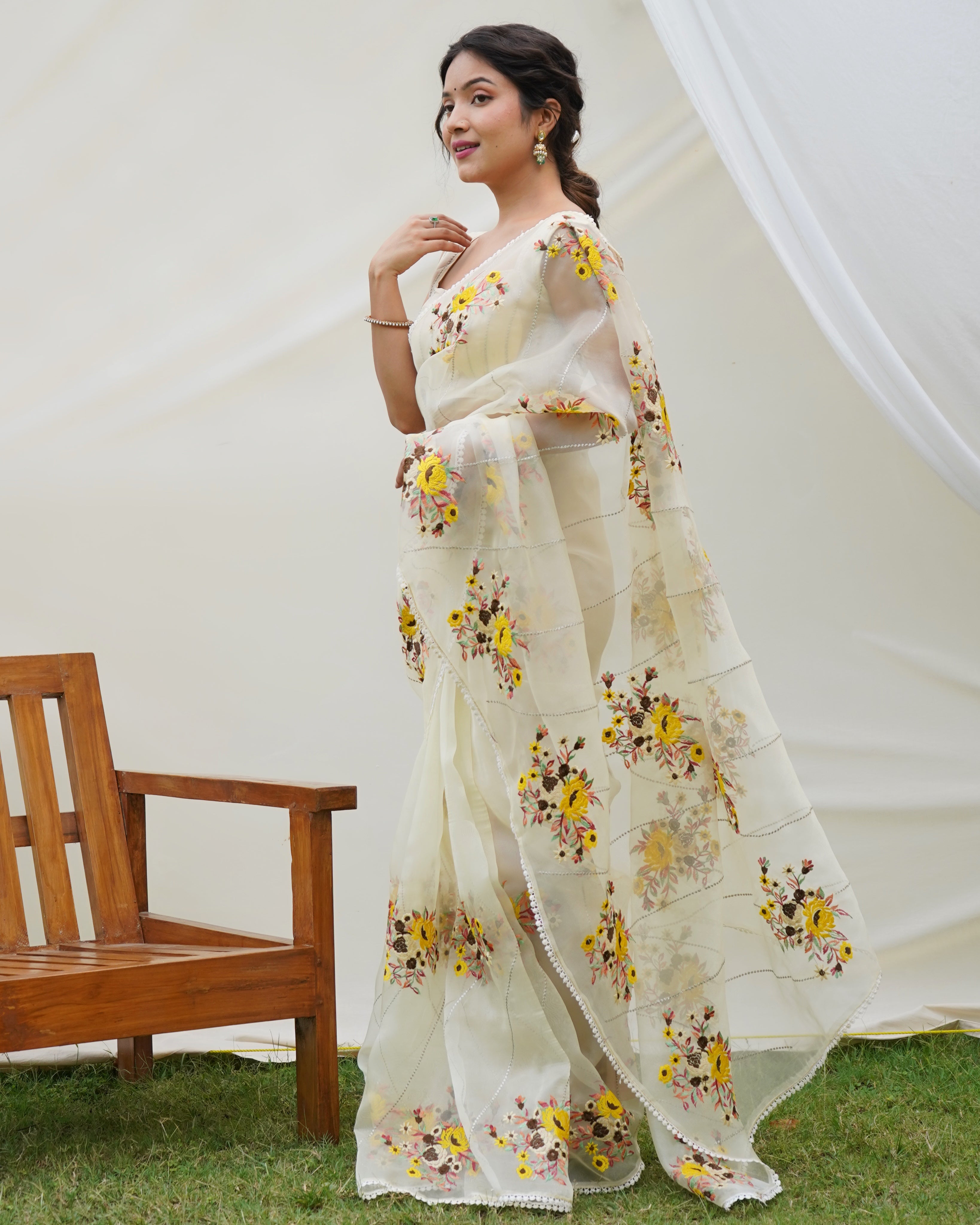 Yellow Organza silk Saree With Organza silk Blouse