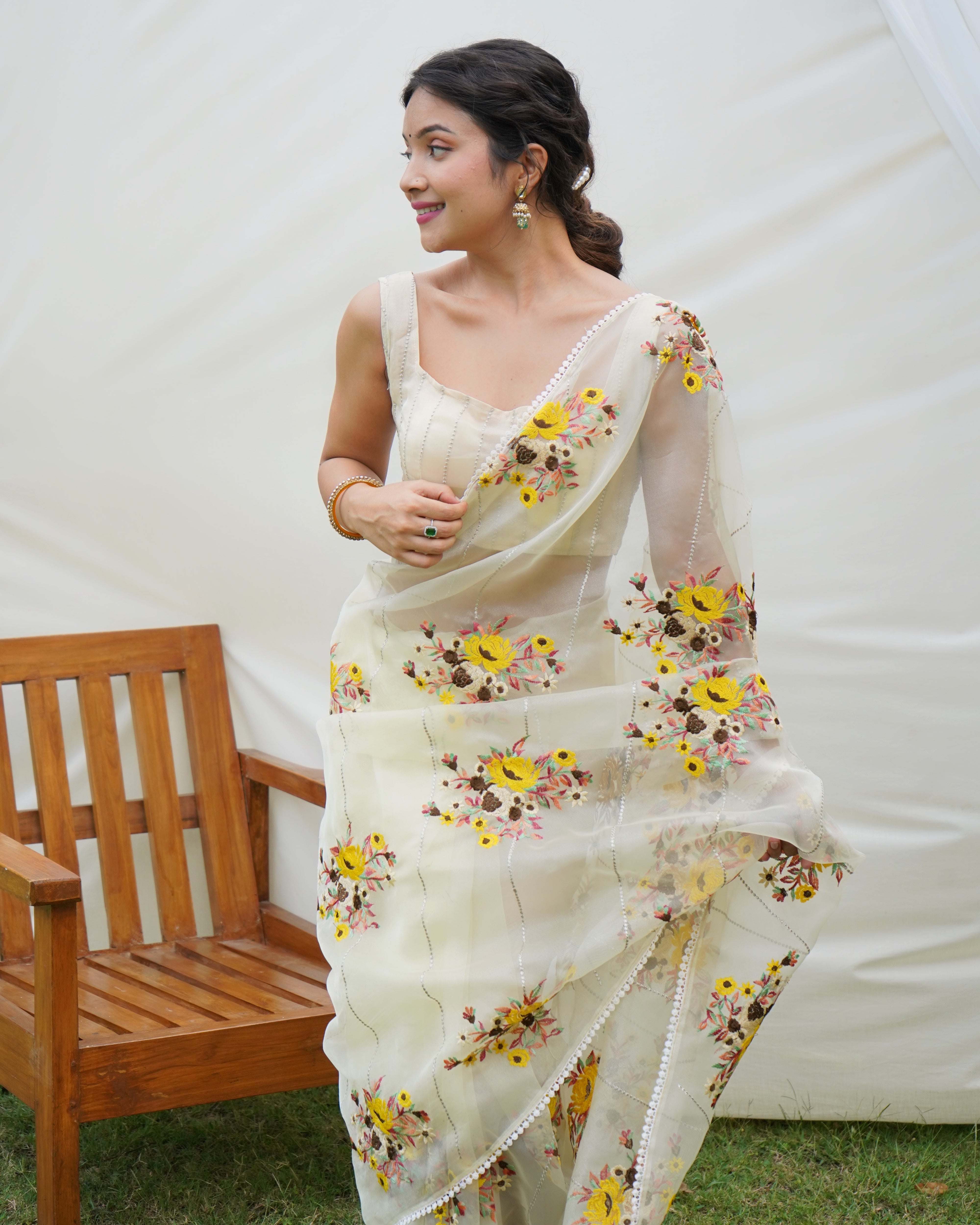 Yellow Organza silk Saree With Organza silk Blouse