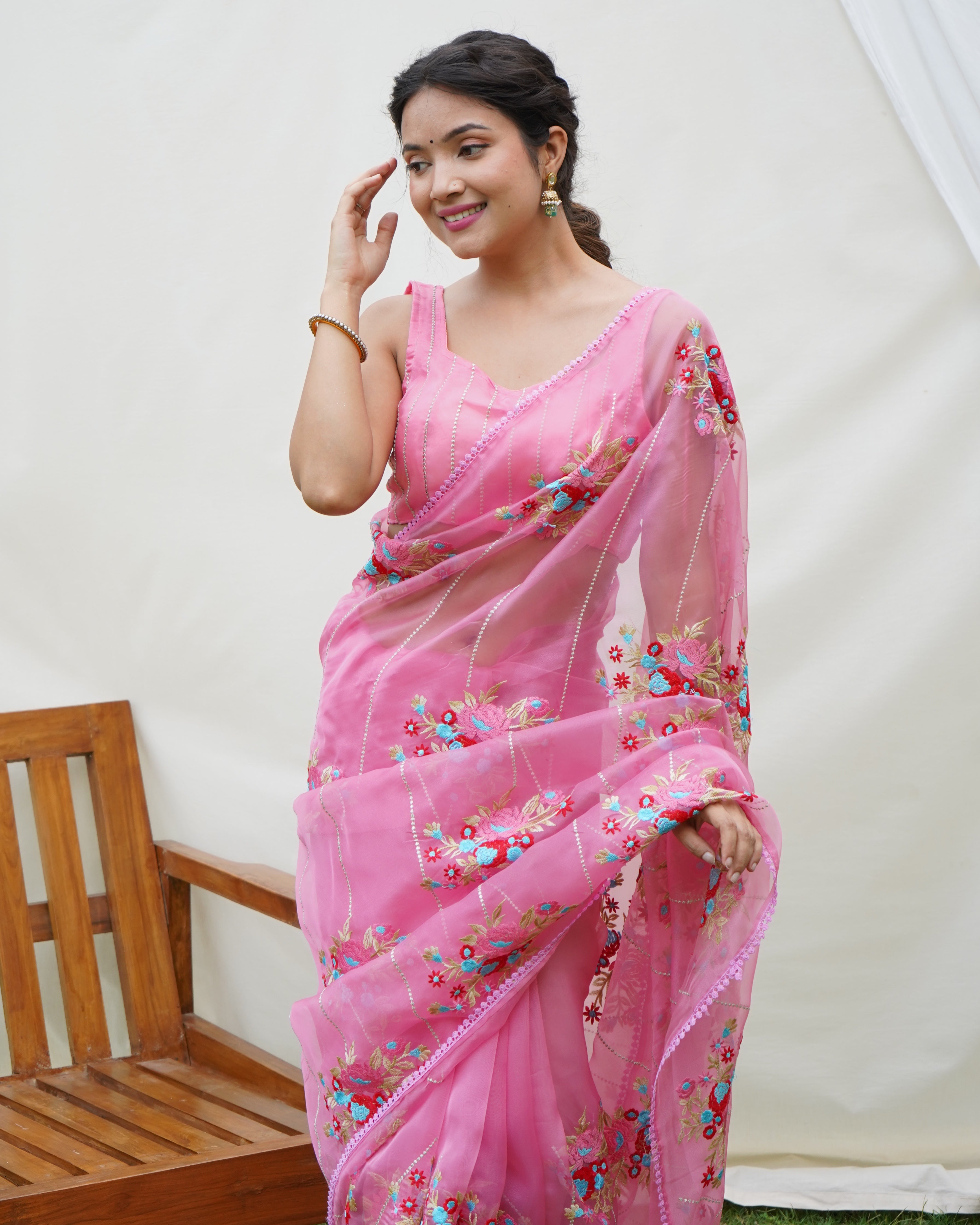 Pink Organza silk Saree With Organza silk Blouse