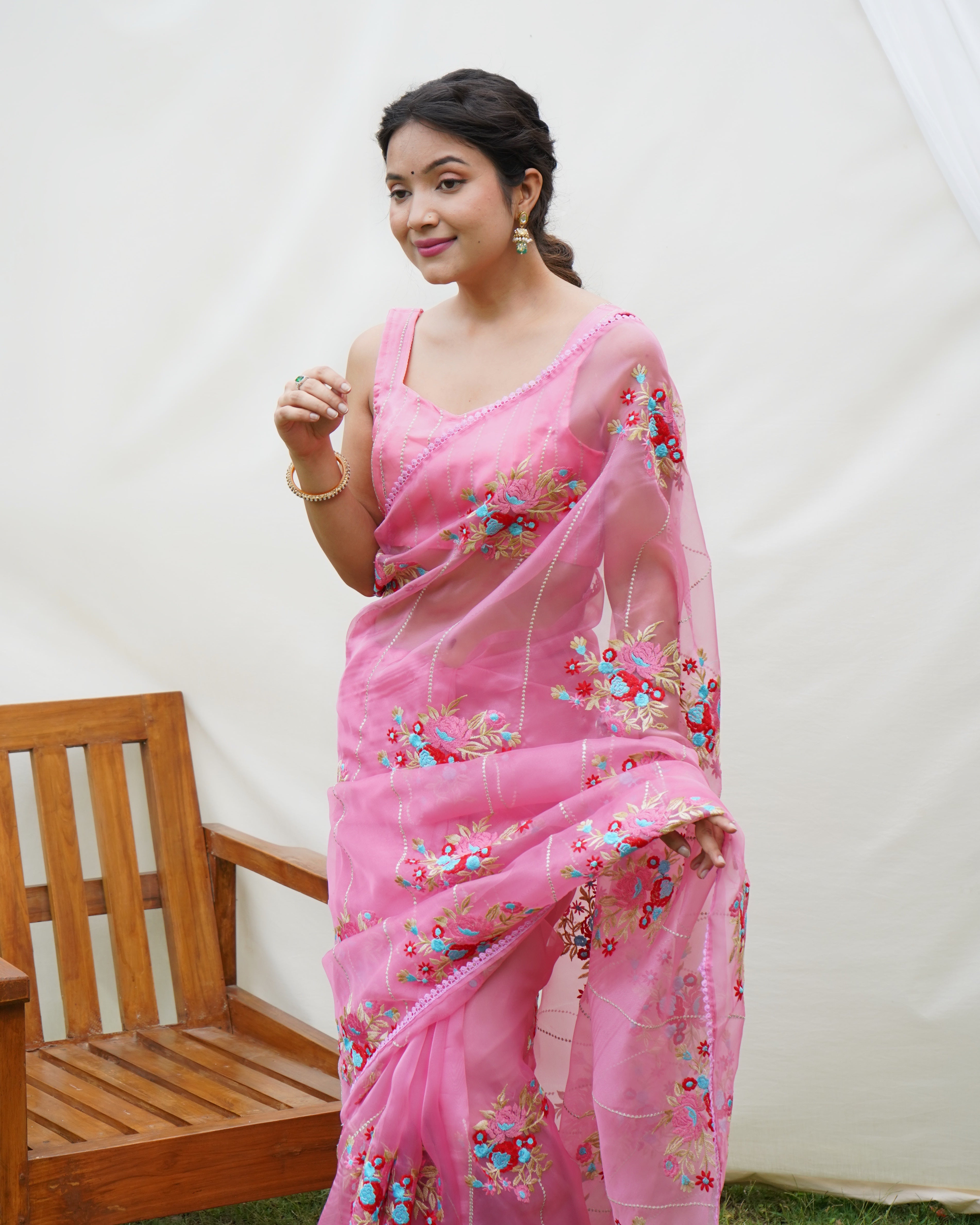 Pink Organza silk Saree With Organza silk Blouse