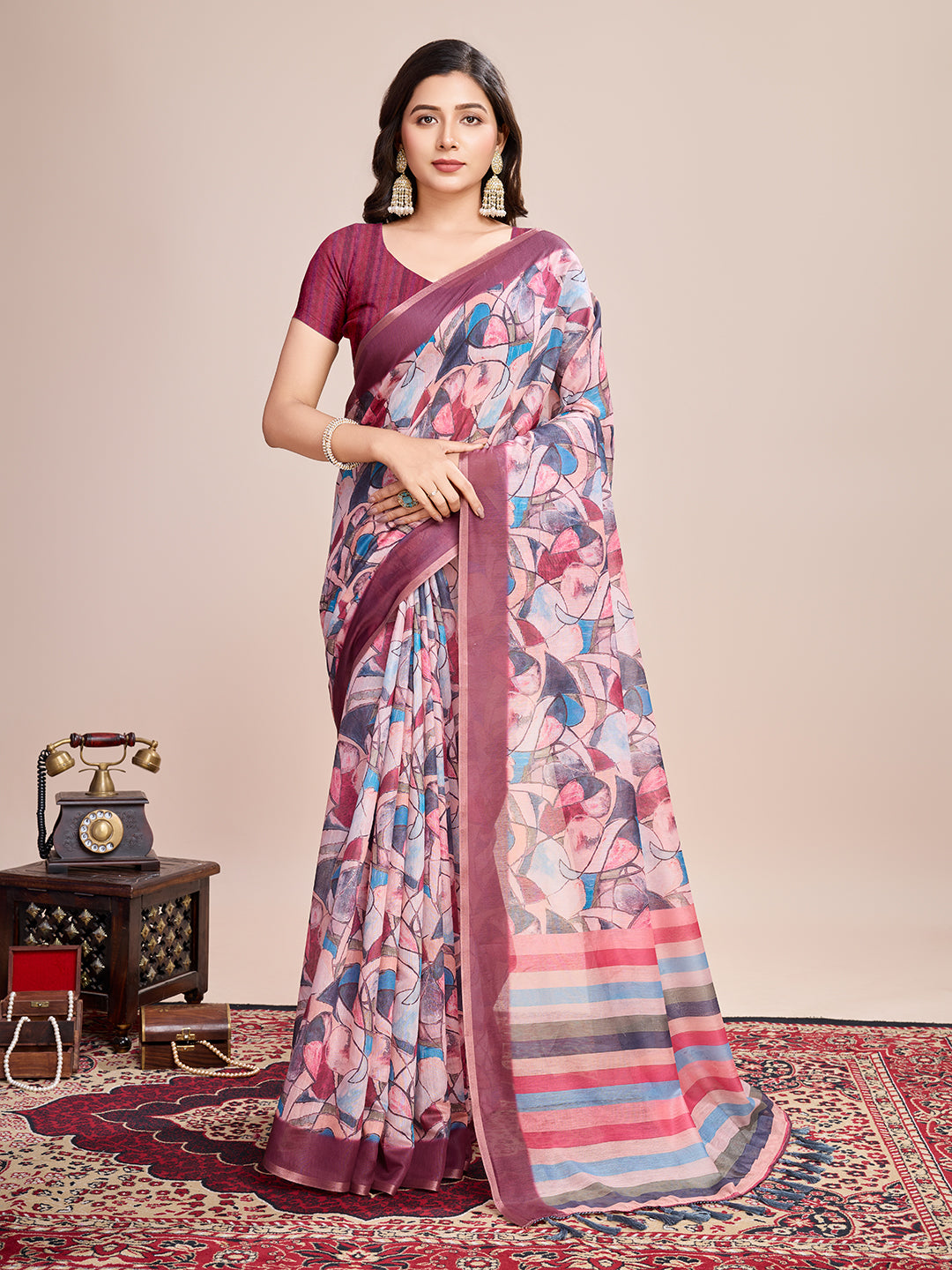 MULTICOLOUR SEMI LINEN SAREE