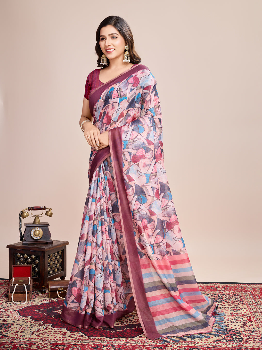 MULTICOLOUR SEMI LINEN SAREE