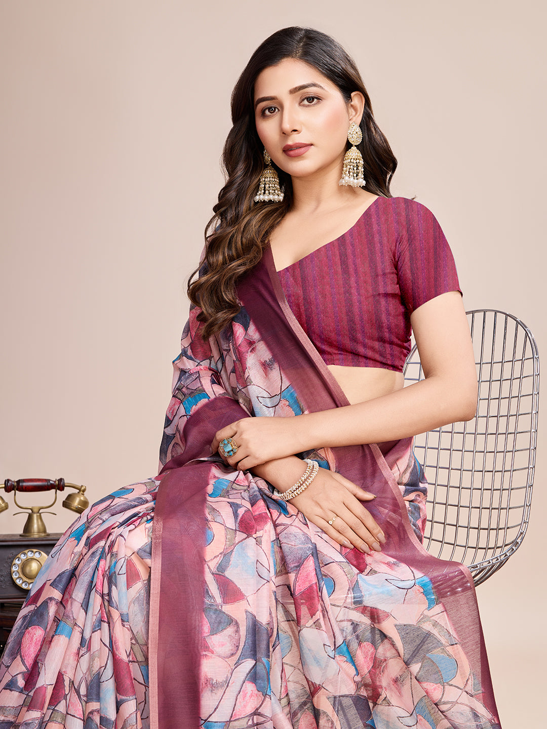 MULTICOLOUR SEMI LINEN SAREE