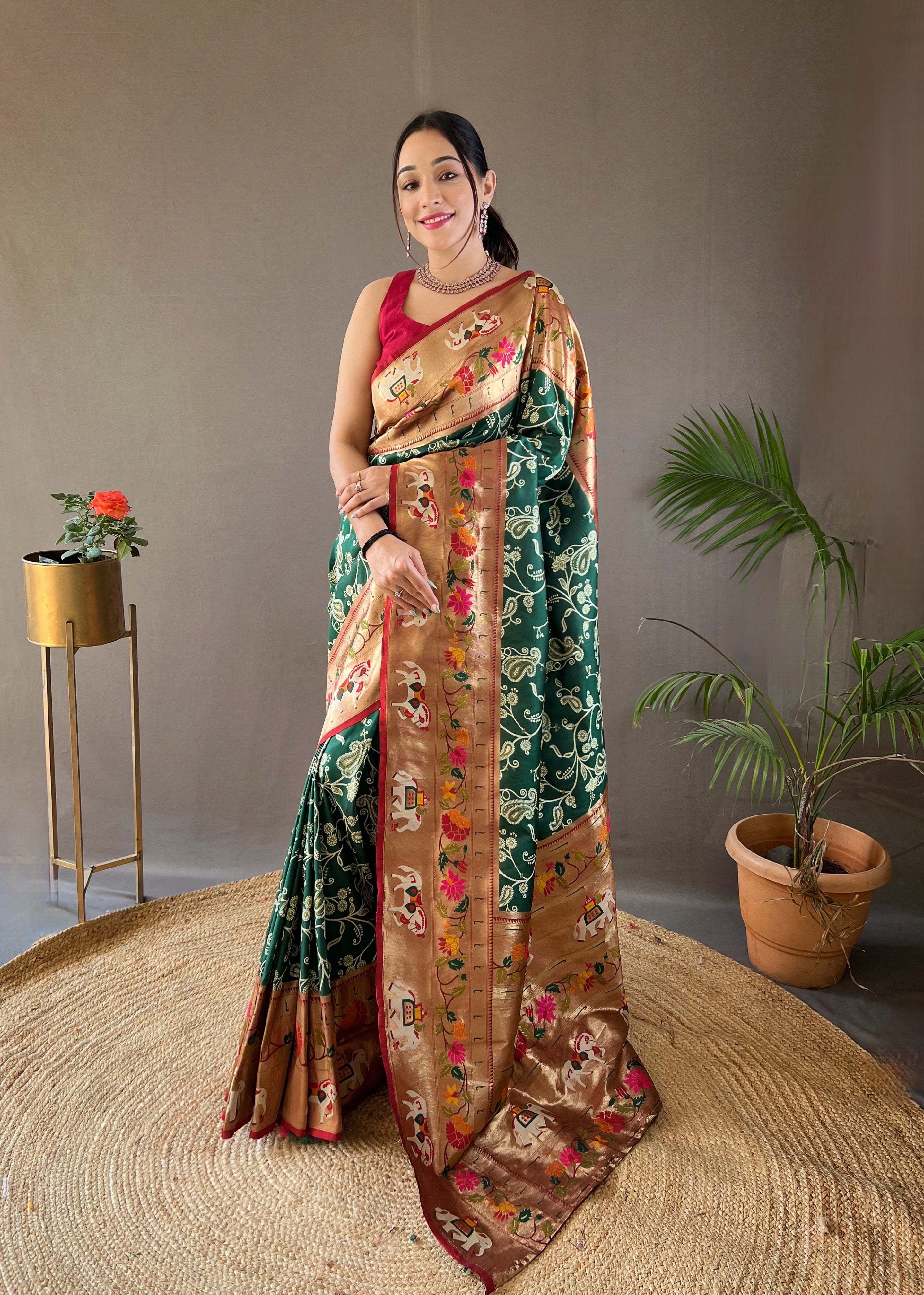 GREEN Lucknowi Weaving SAREE