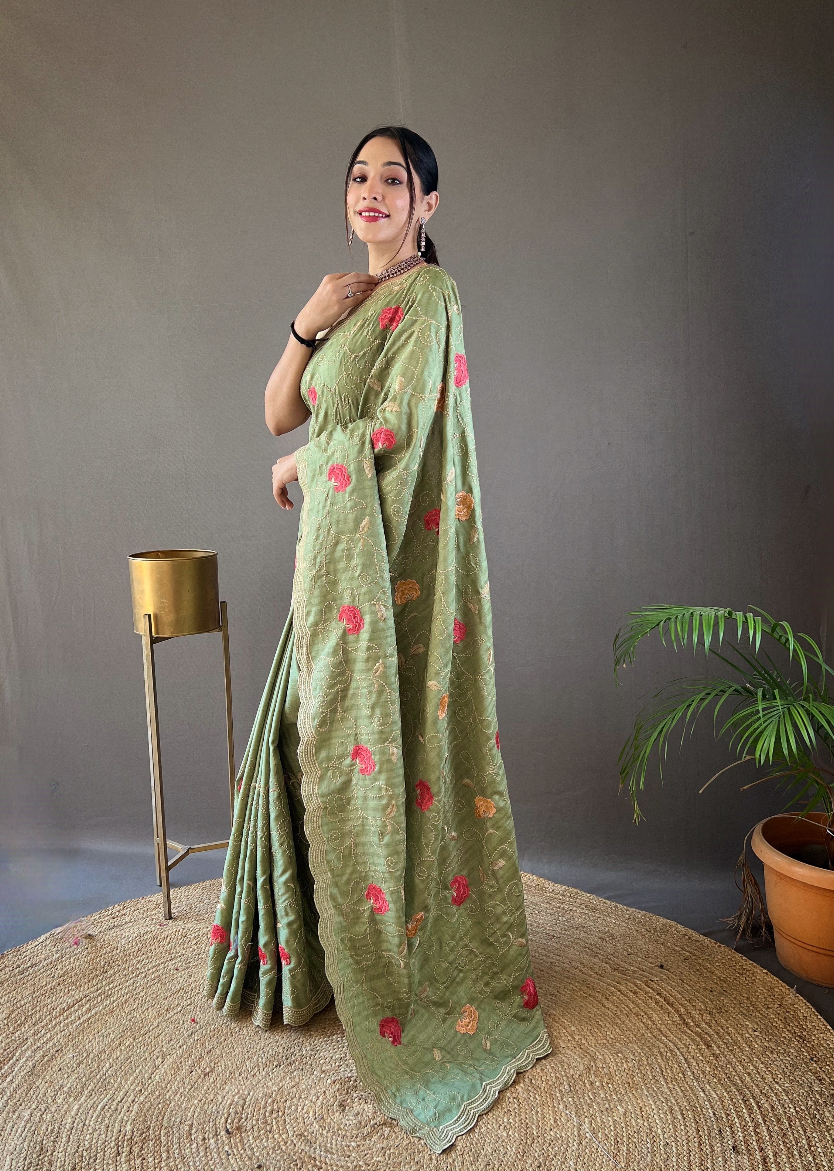 GREEN Pure tussar silk SAREE