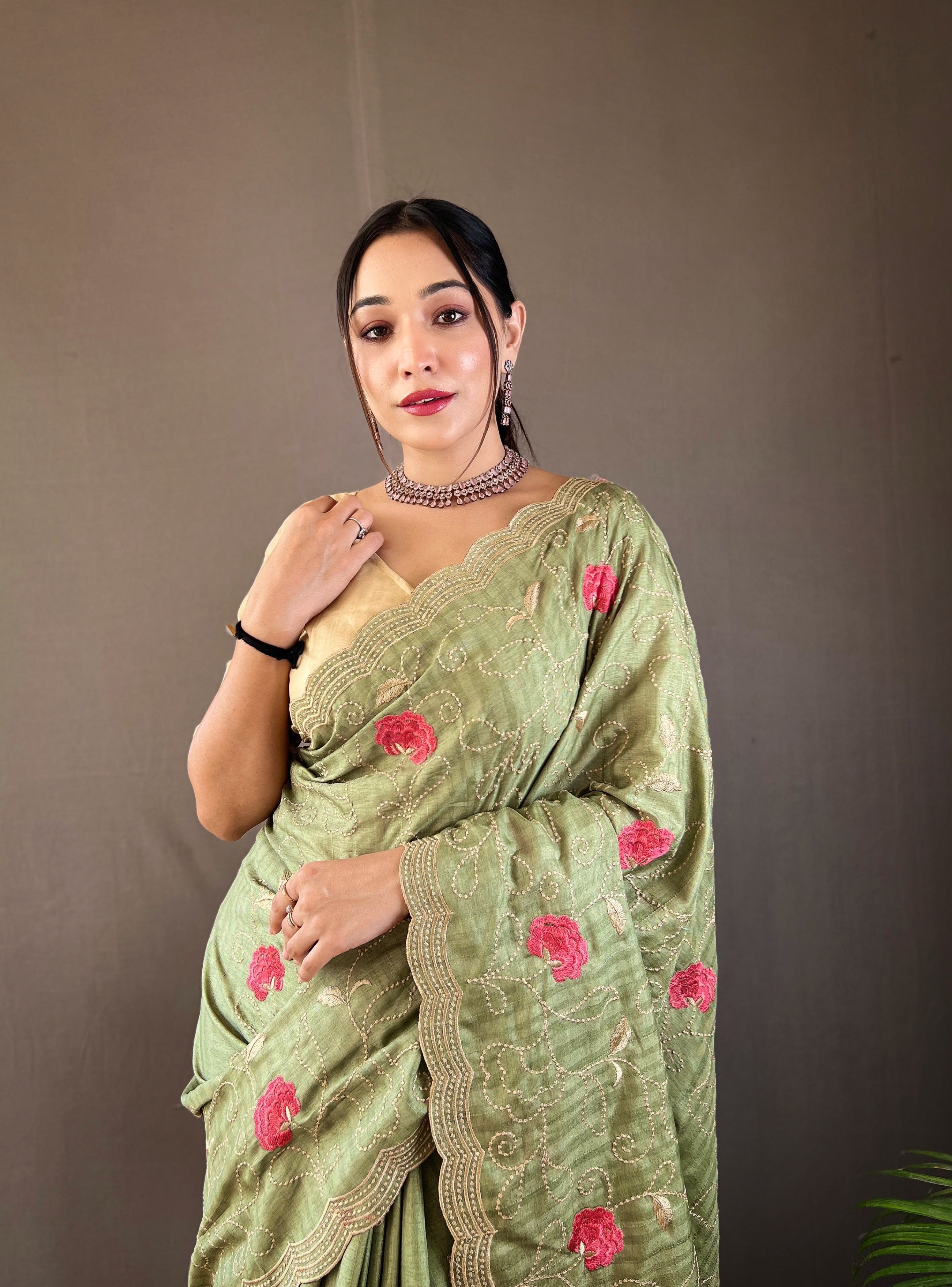 GREEN Pure tussar silk SAREE