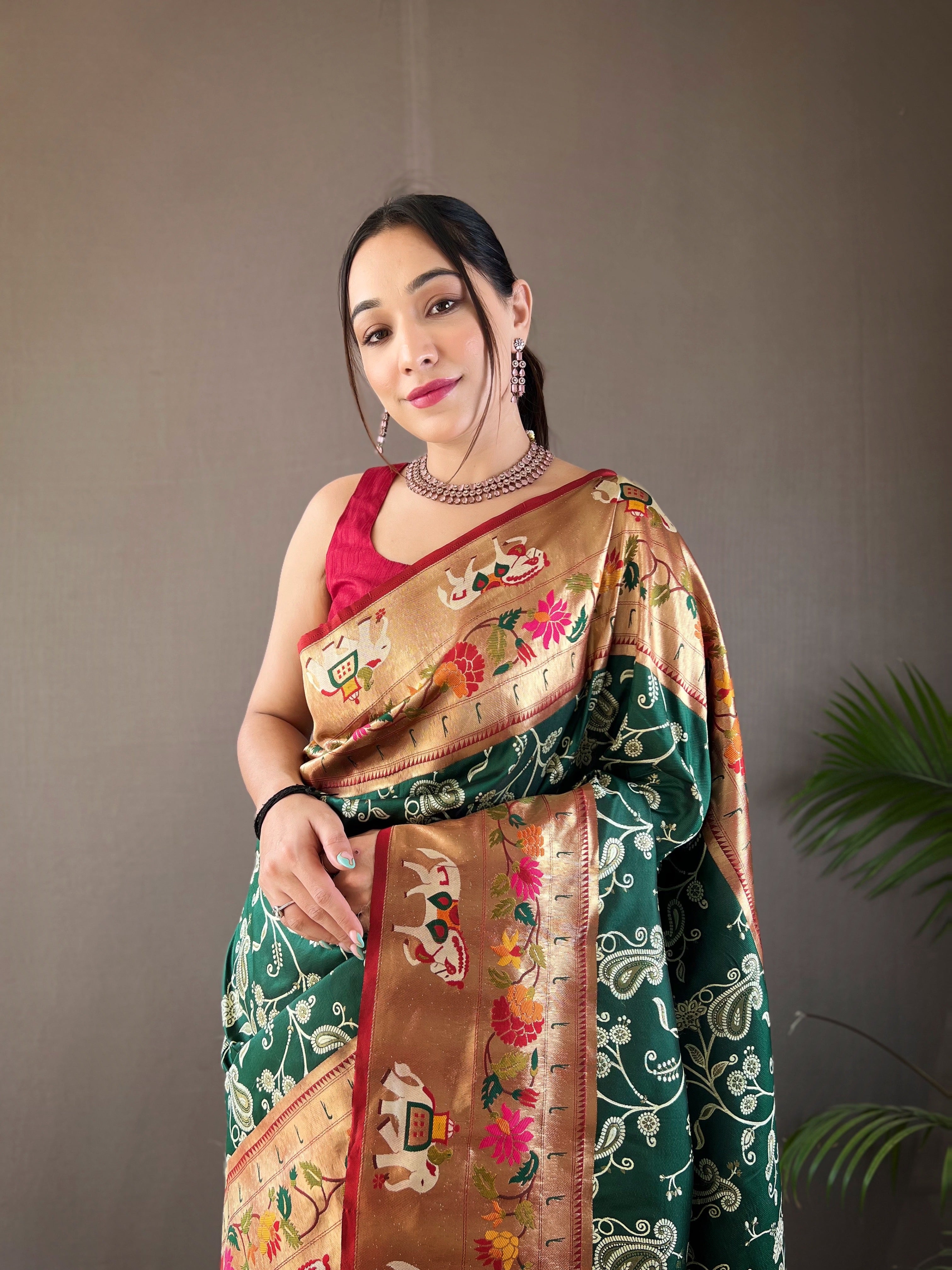 GREEN Lucknowi Weaving SAREE