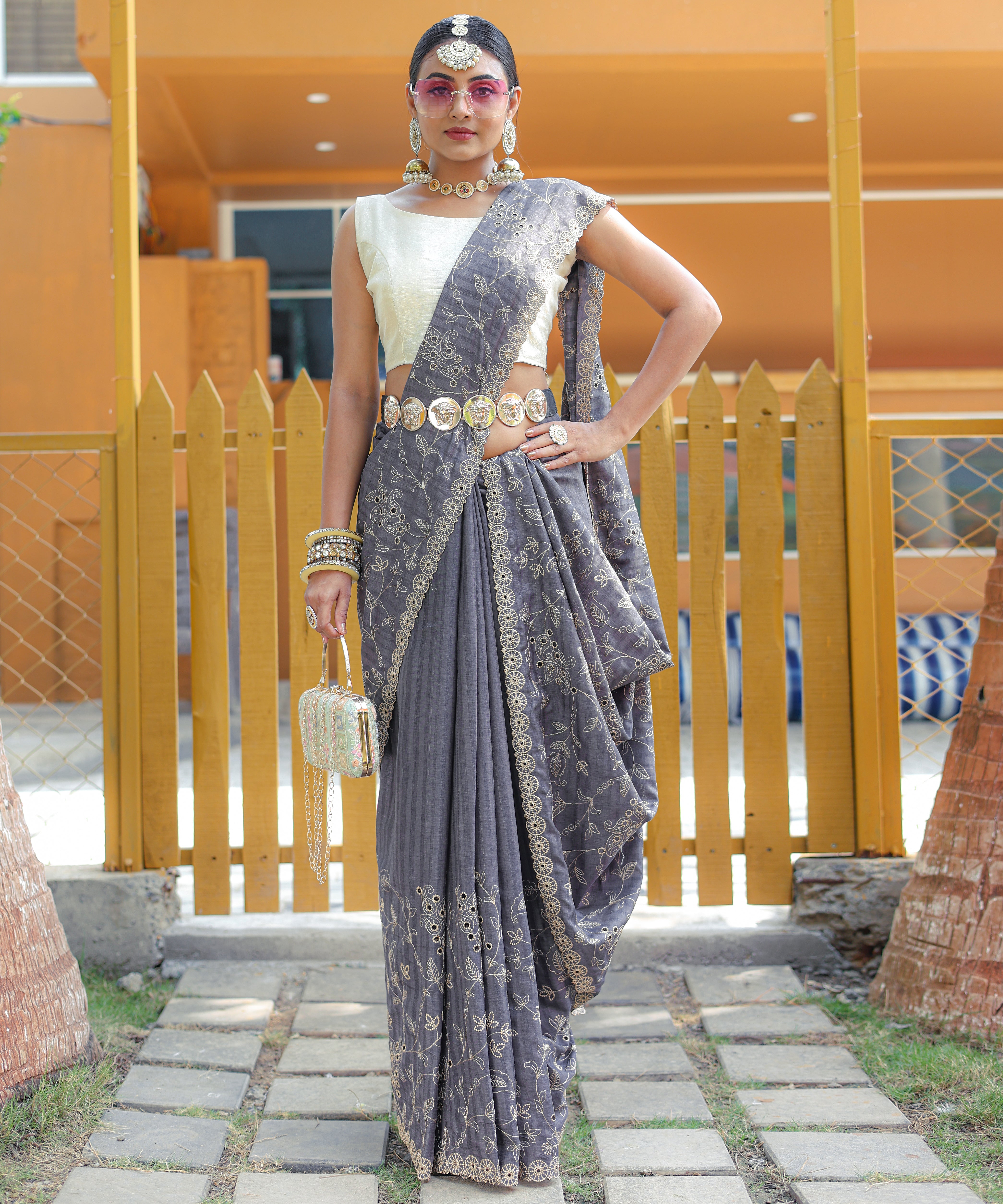 GREY Soft Silk SAREE