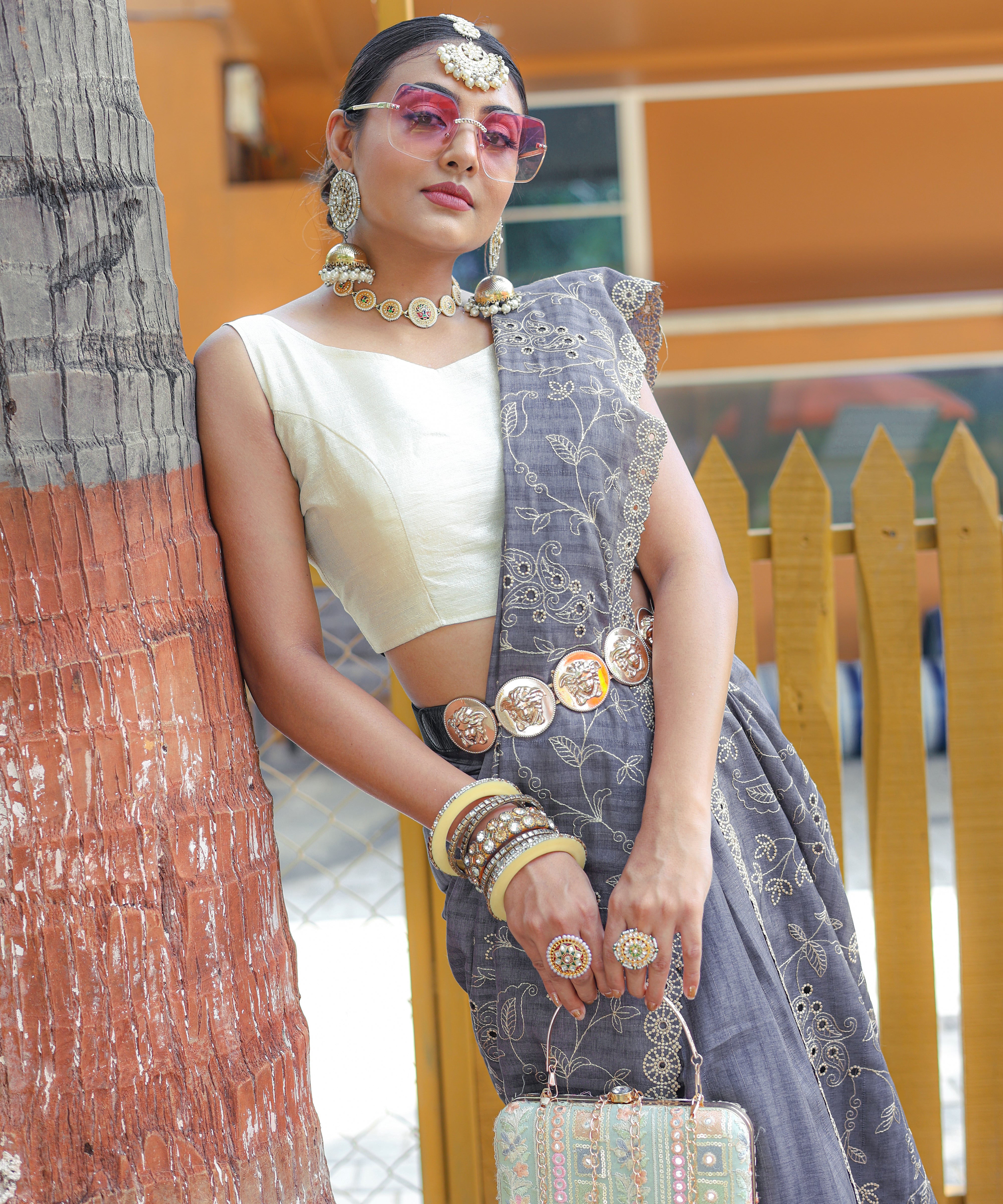 GREY Soft Silk SAREE