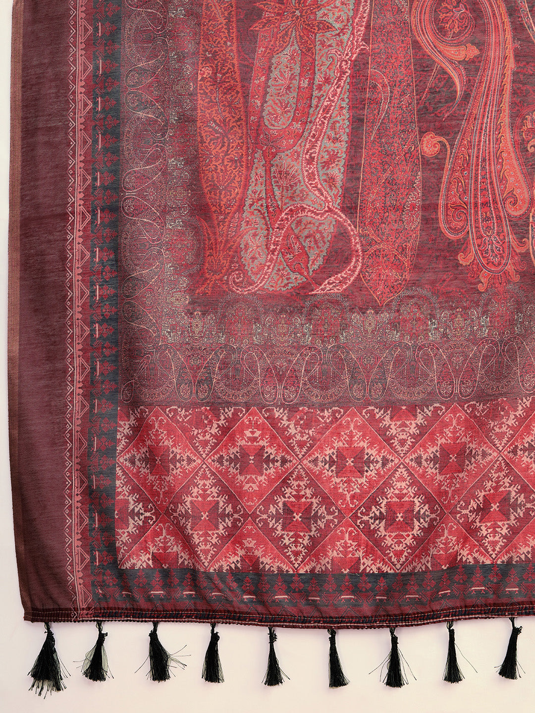 RED SEMI LINEN SAREE