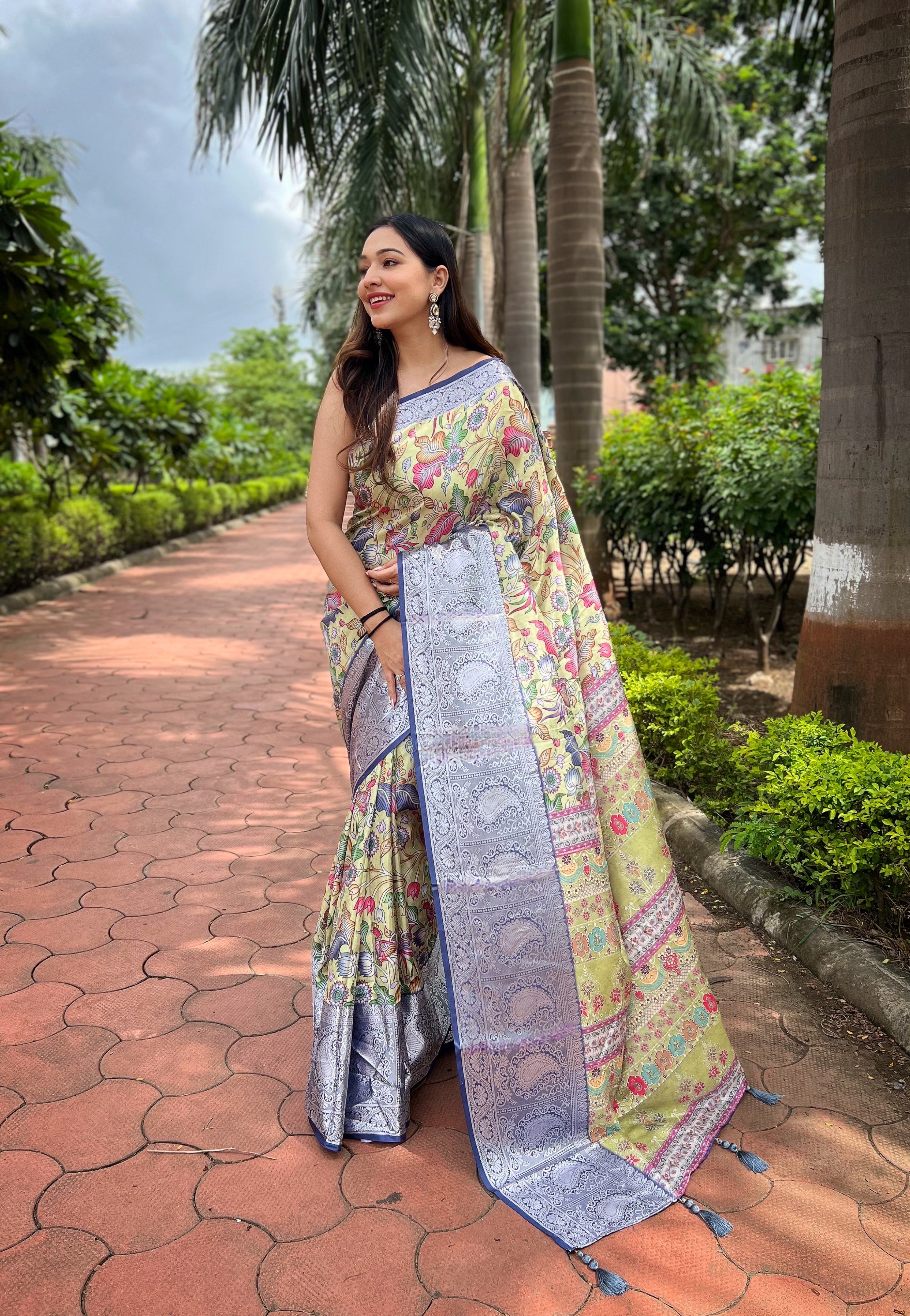 Navy blue Pure soft tussur dola satin silk Saree With satin silk Blouse