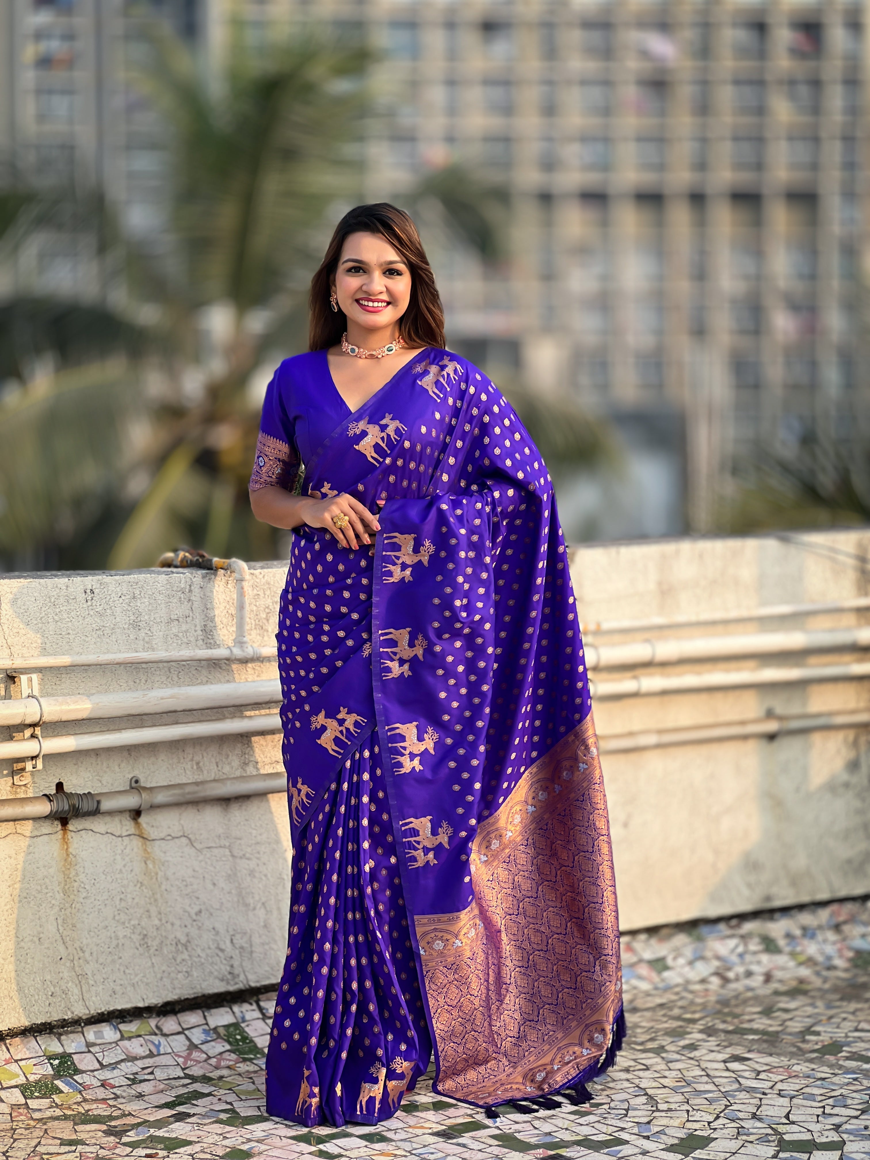 BLUE SOFT SILK WITH DUAL ZARI MOTIFS SAREE