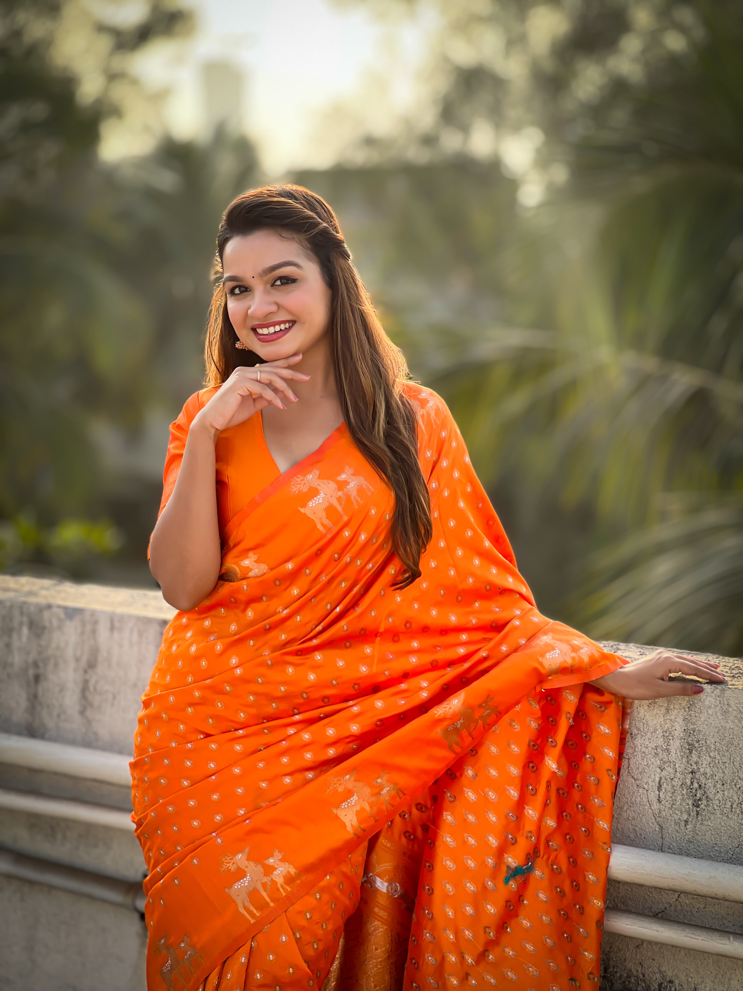 ORANGE SOFT SILK WITH DUAL ZARI MOTIFS SAREE