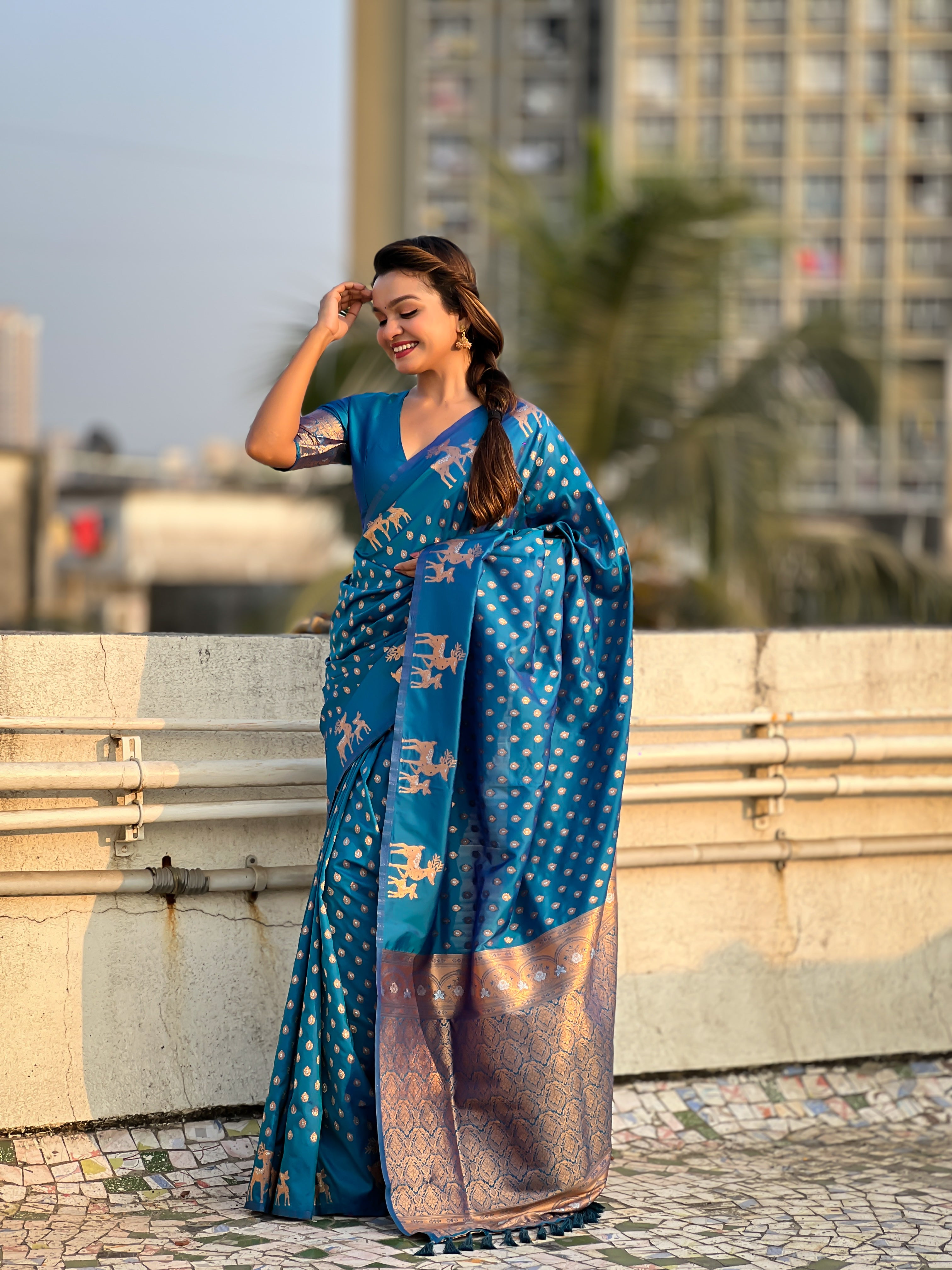 SKY BLUE SOFT SILK WITH DUAL ZARI MOTIFS SAREE