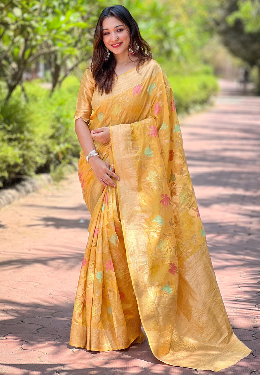 Sunlight Yellow Organza Saree