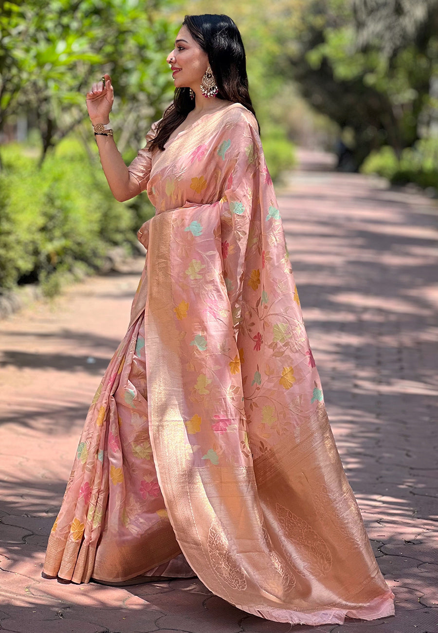 Blush Pink Organza Saree