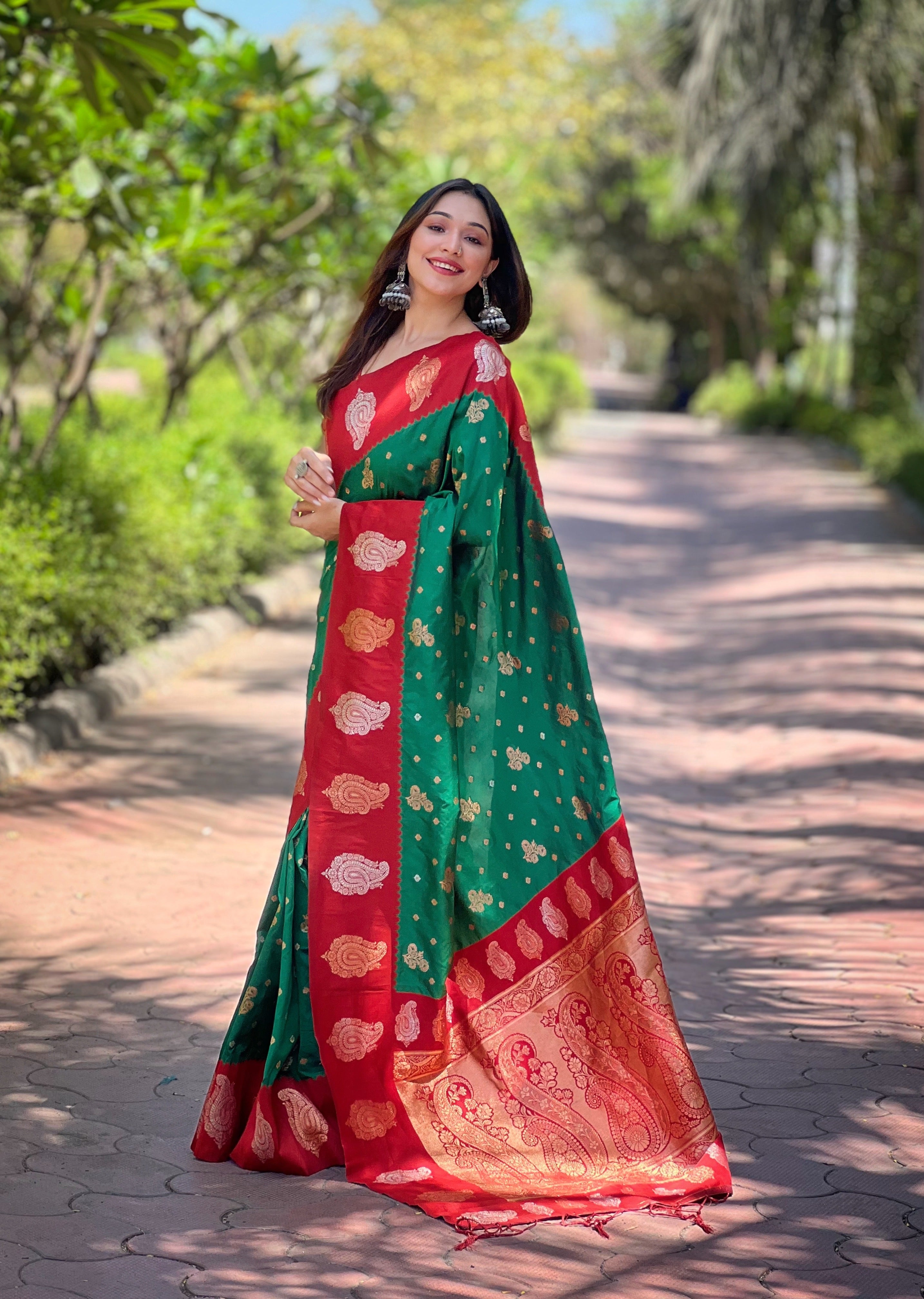 Forest Green Soft Silk Banarasi Saree