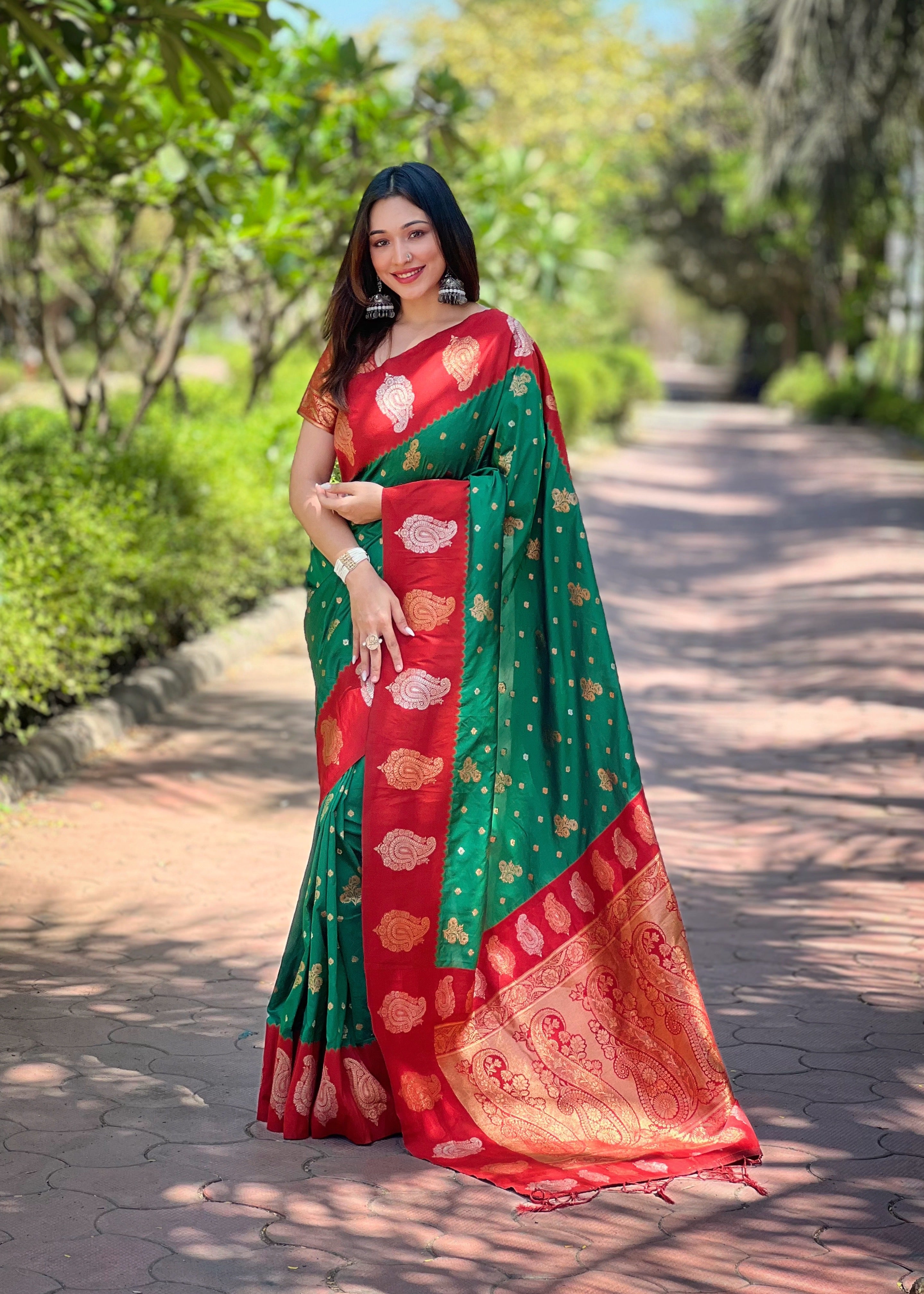 Forest Green Soft Silk Banarasi Saree