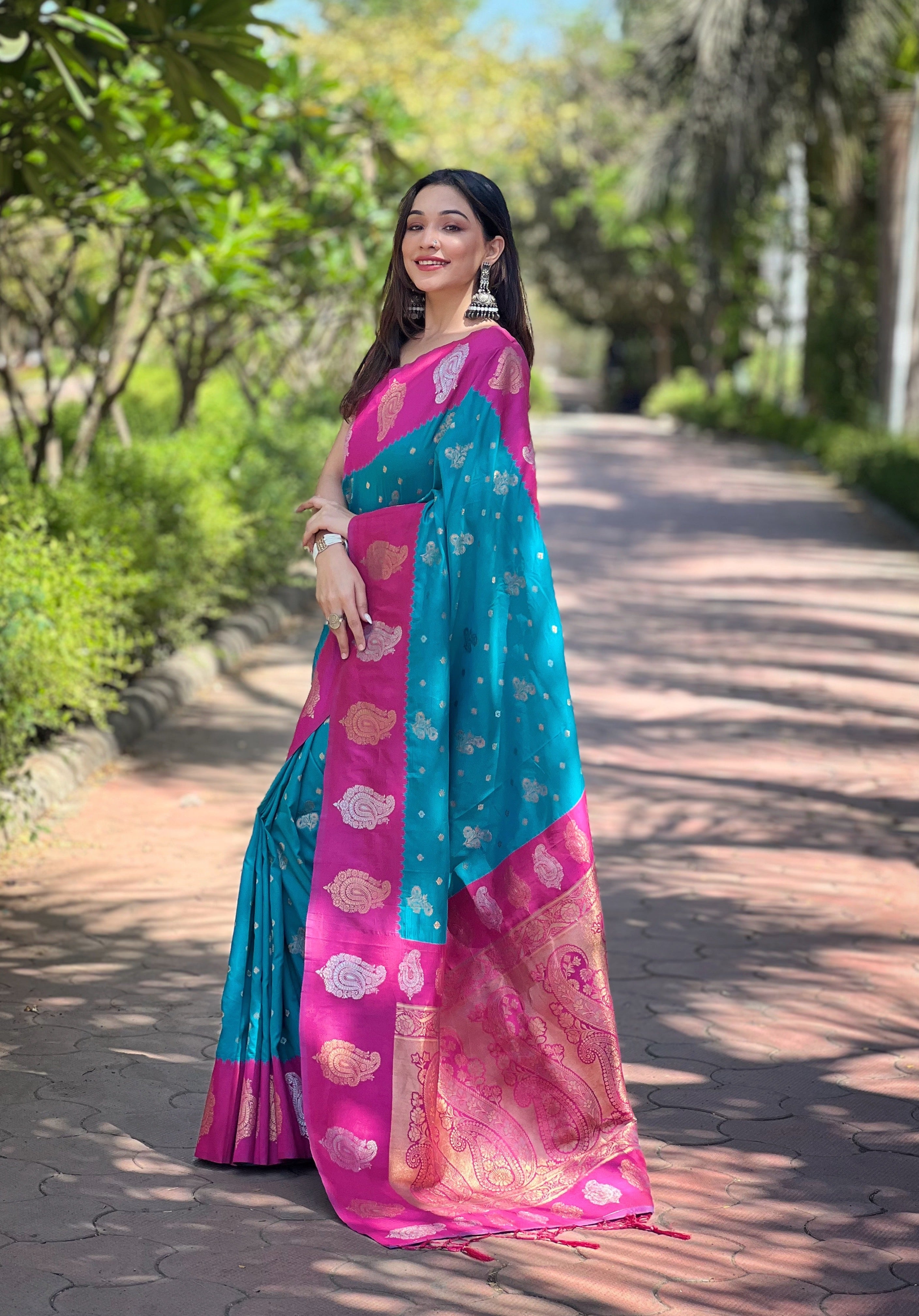 Sky Blue Soft Silk Banarasi Saree