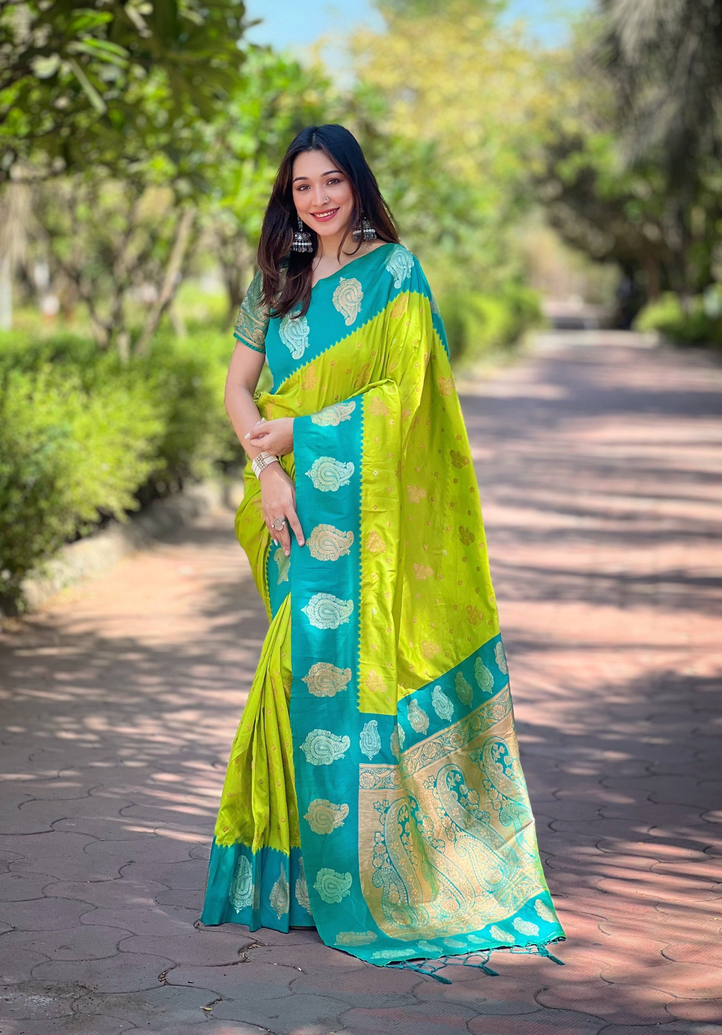 Pista Green Soft Silk Banarasi Saree