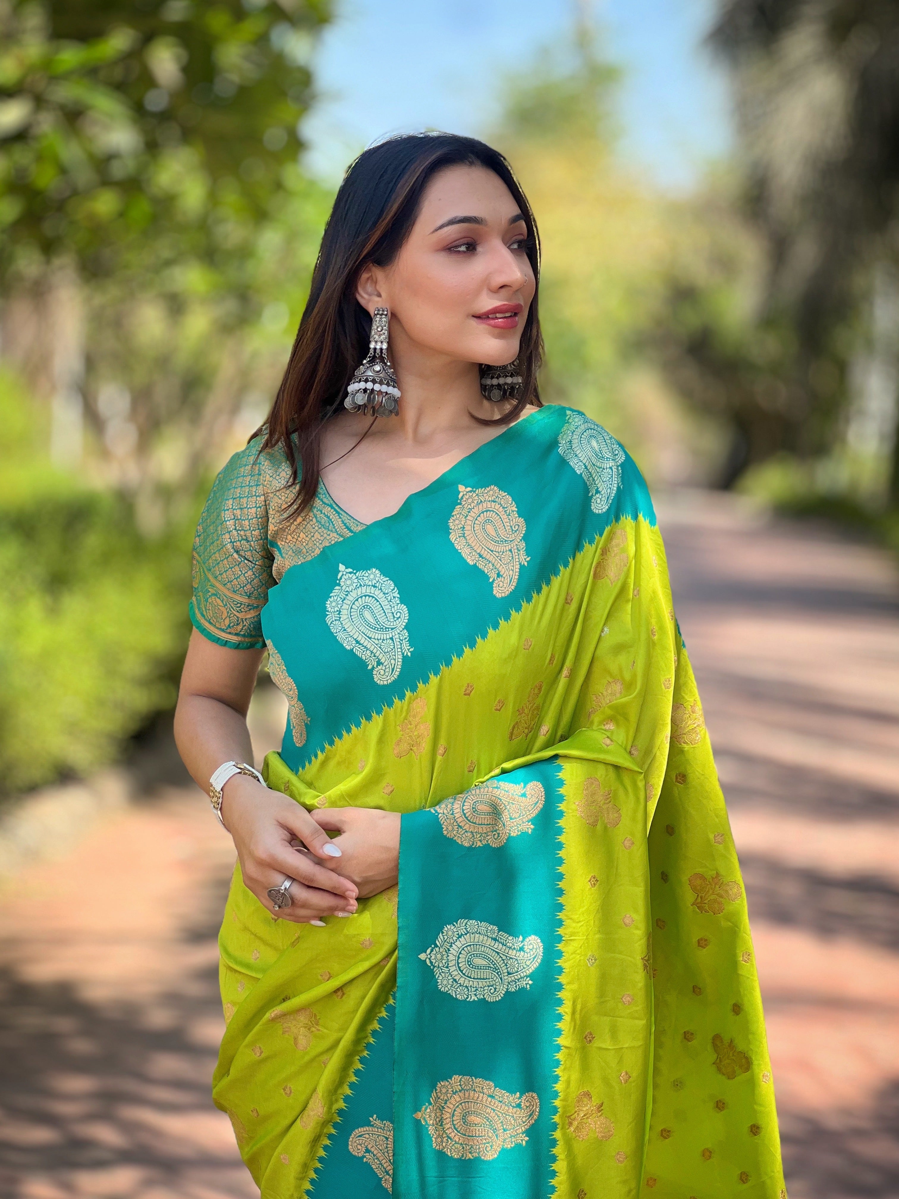 Pista Green Soft Silk Banarasi Saree