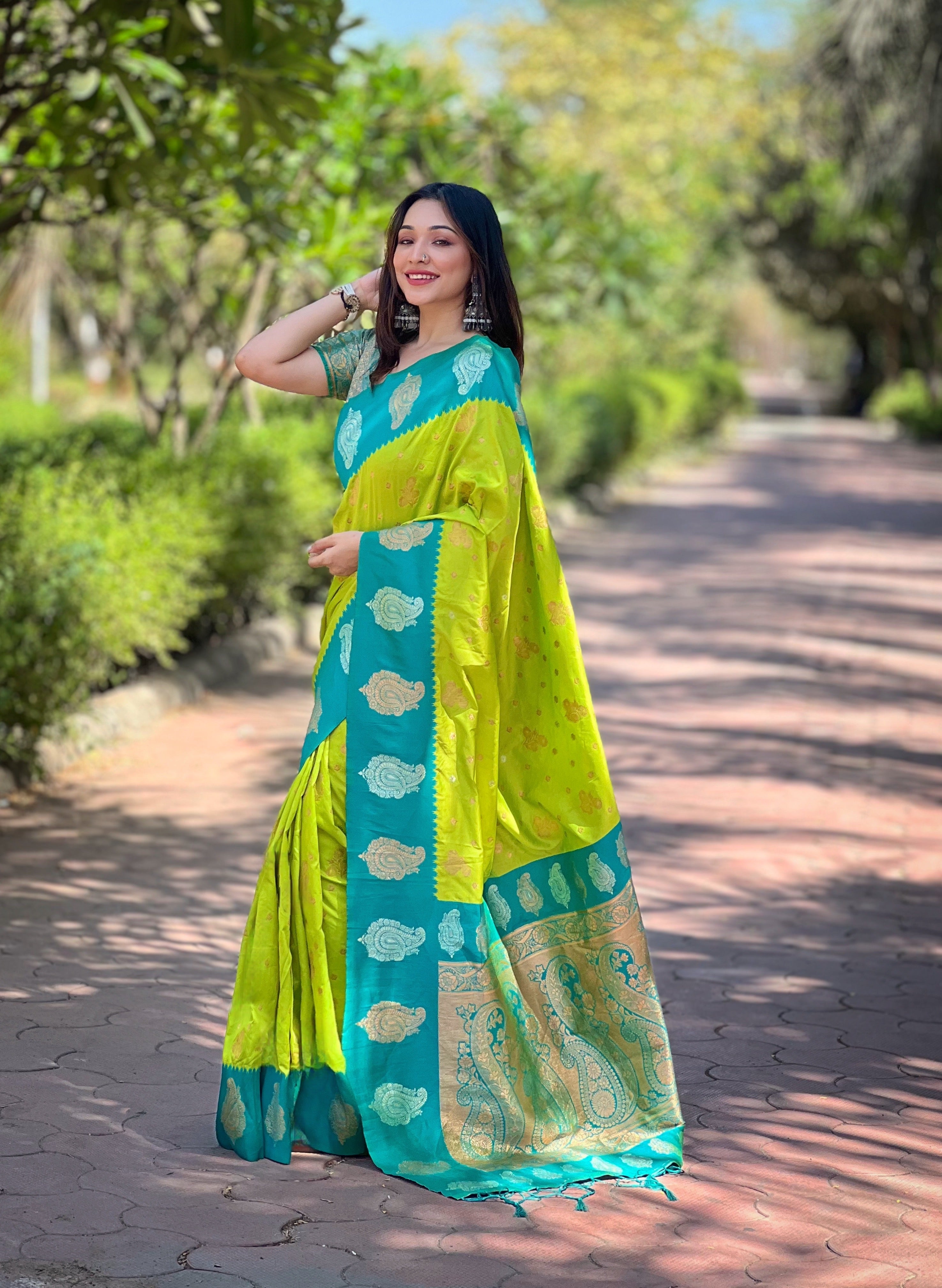 Pista Green Soft Silk Banarasi Saree