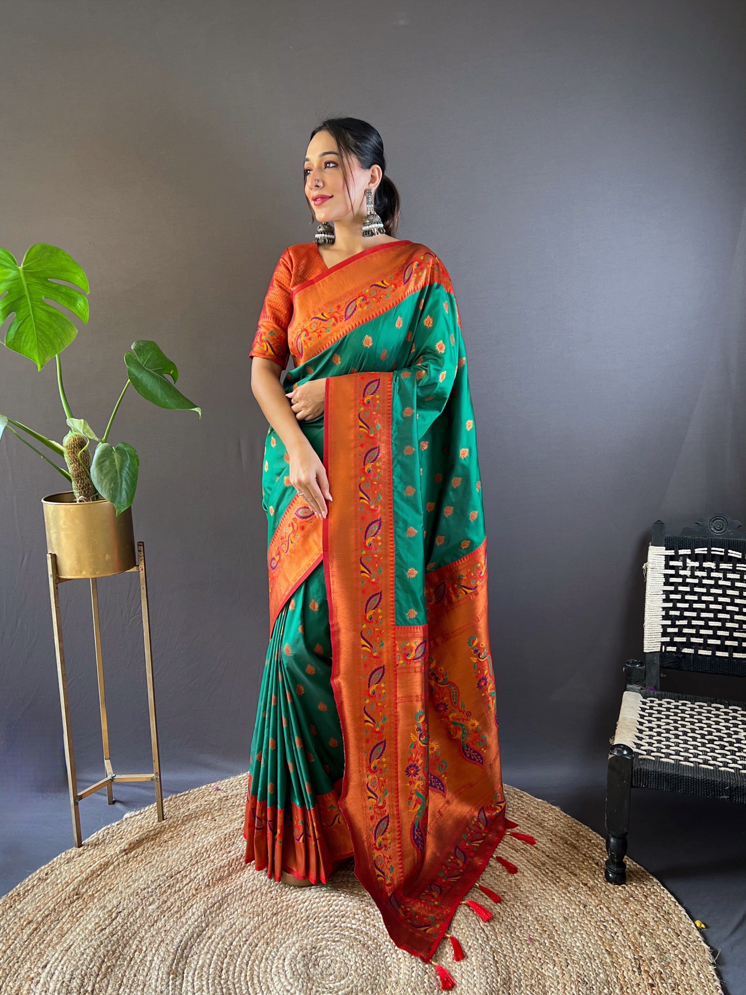 Forest Green Paithani Silk Saree