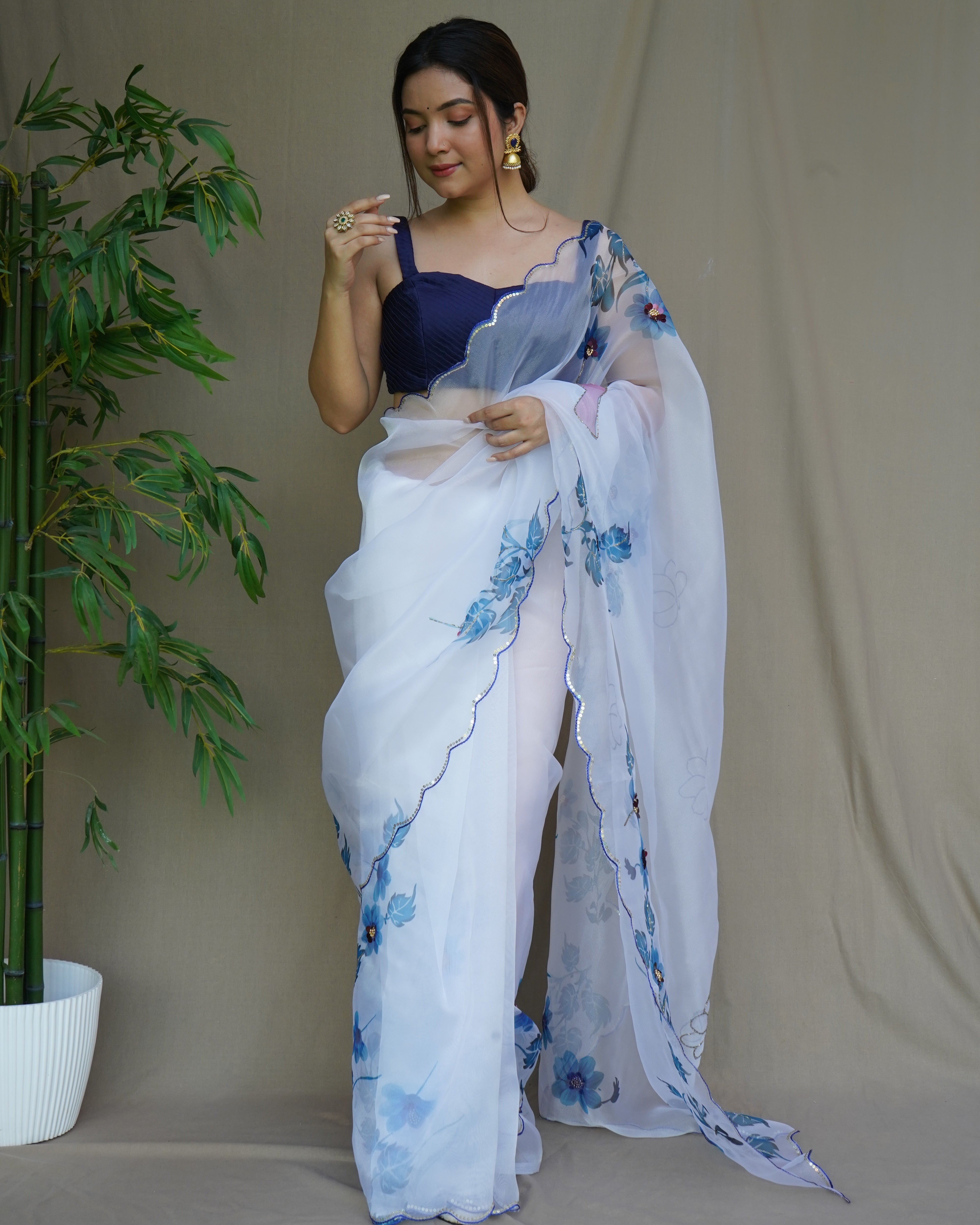 White Organza Saree With Banglori sattin Blouse