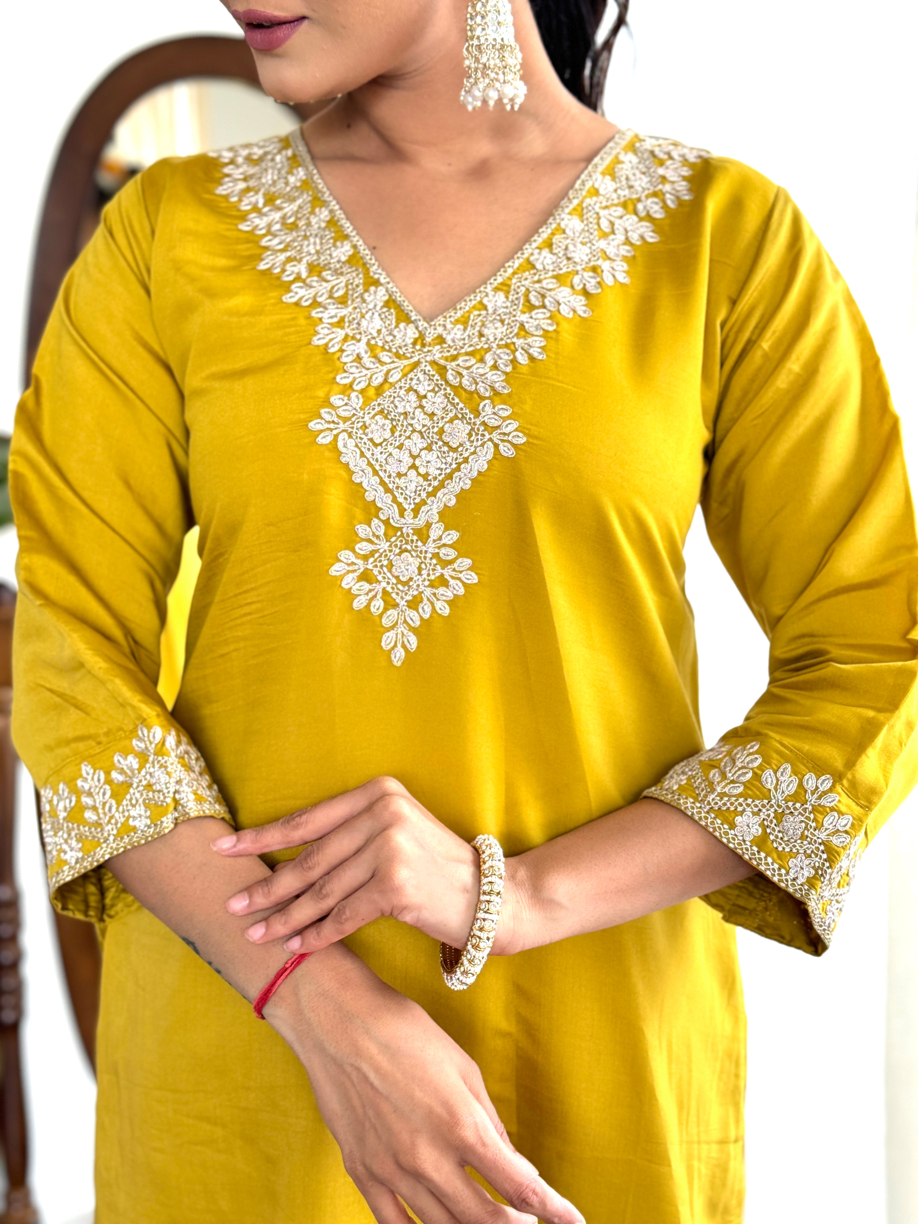 Yellow Chanderi Embroidery Dress