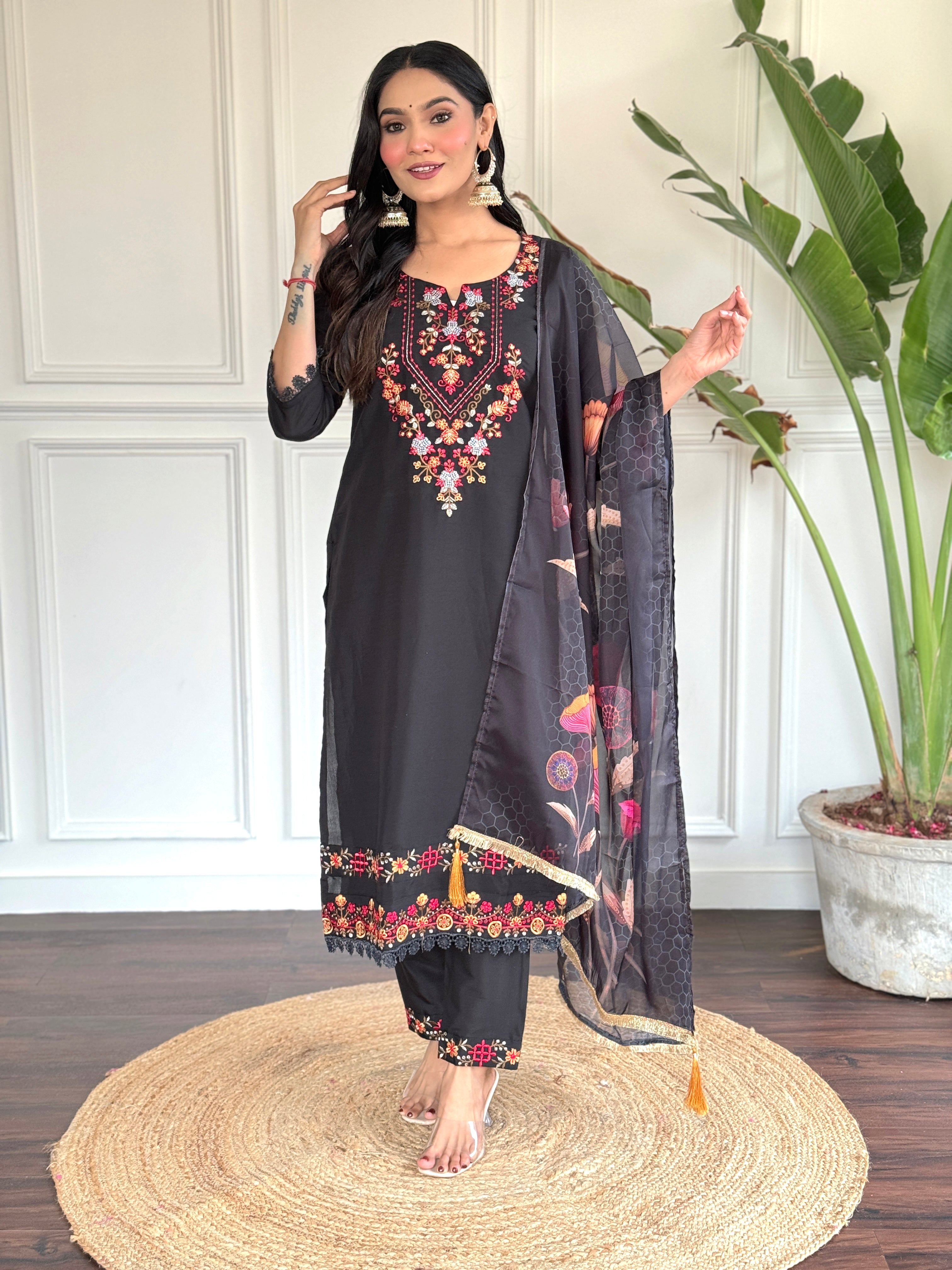 Royal Black VISCOSE CHANDERI Kurta Set