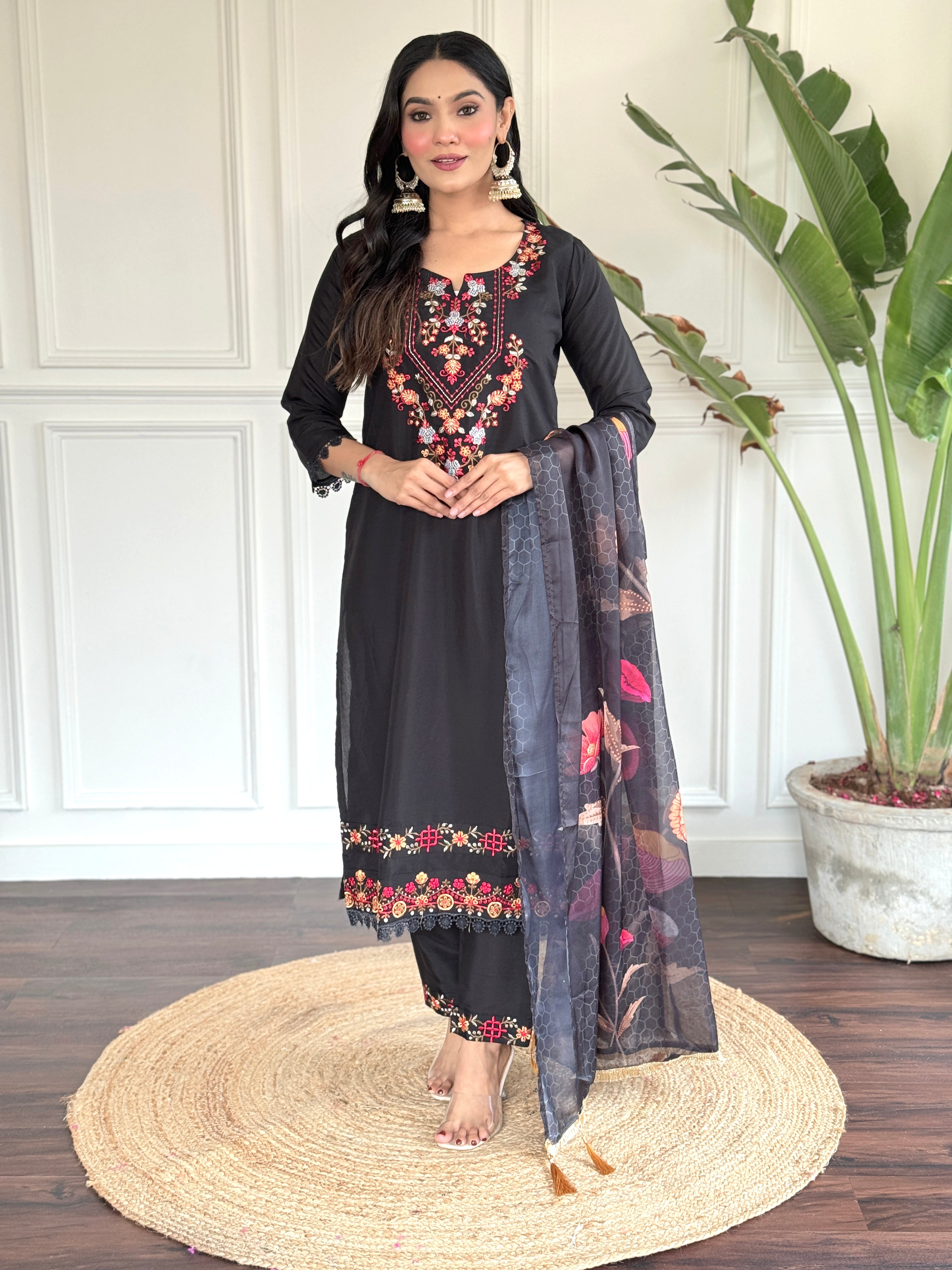 Royal Black VISCOSE CHANDERI Kurta Set