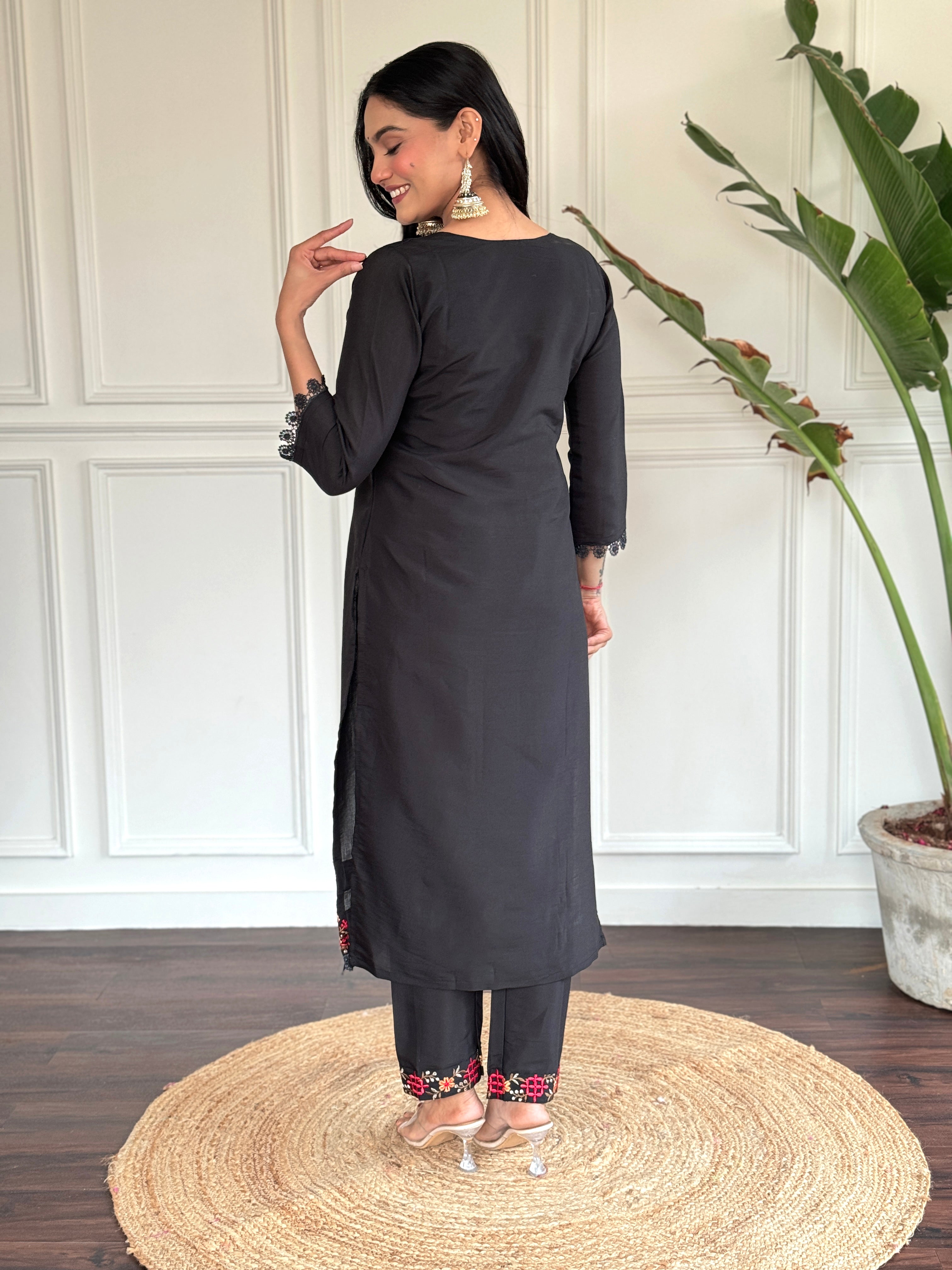 Royal Black VISCOSE CHANDERI Kurta Set