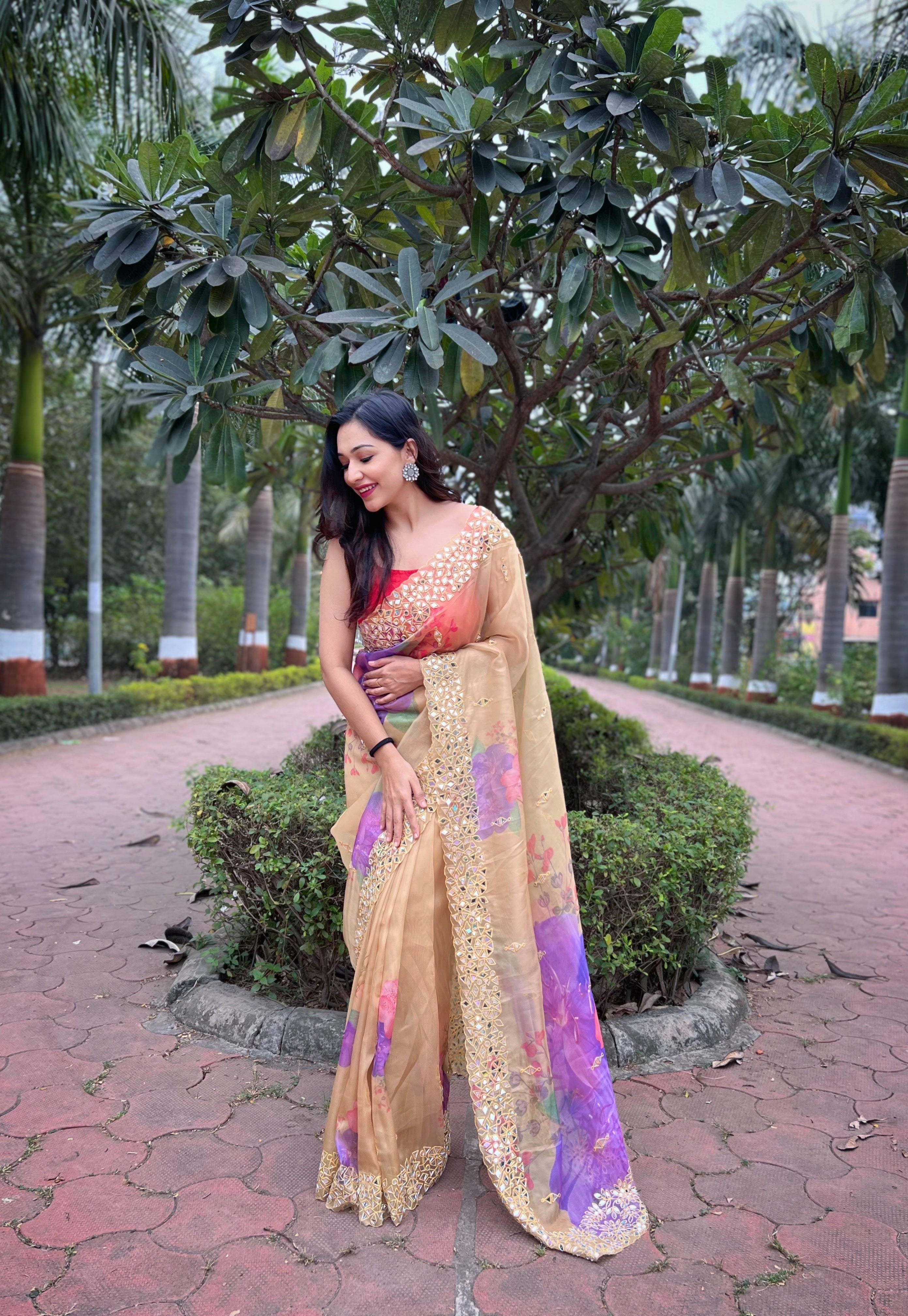 Mustard Soft Net Organza Saree With sattin benglori Blouse