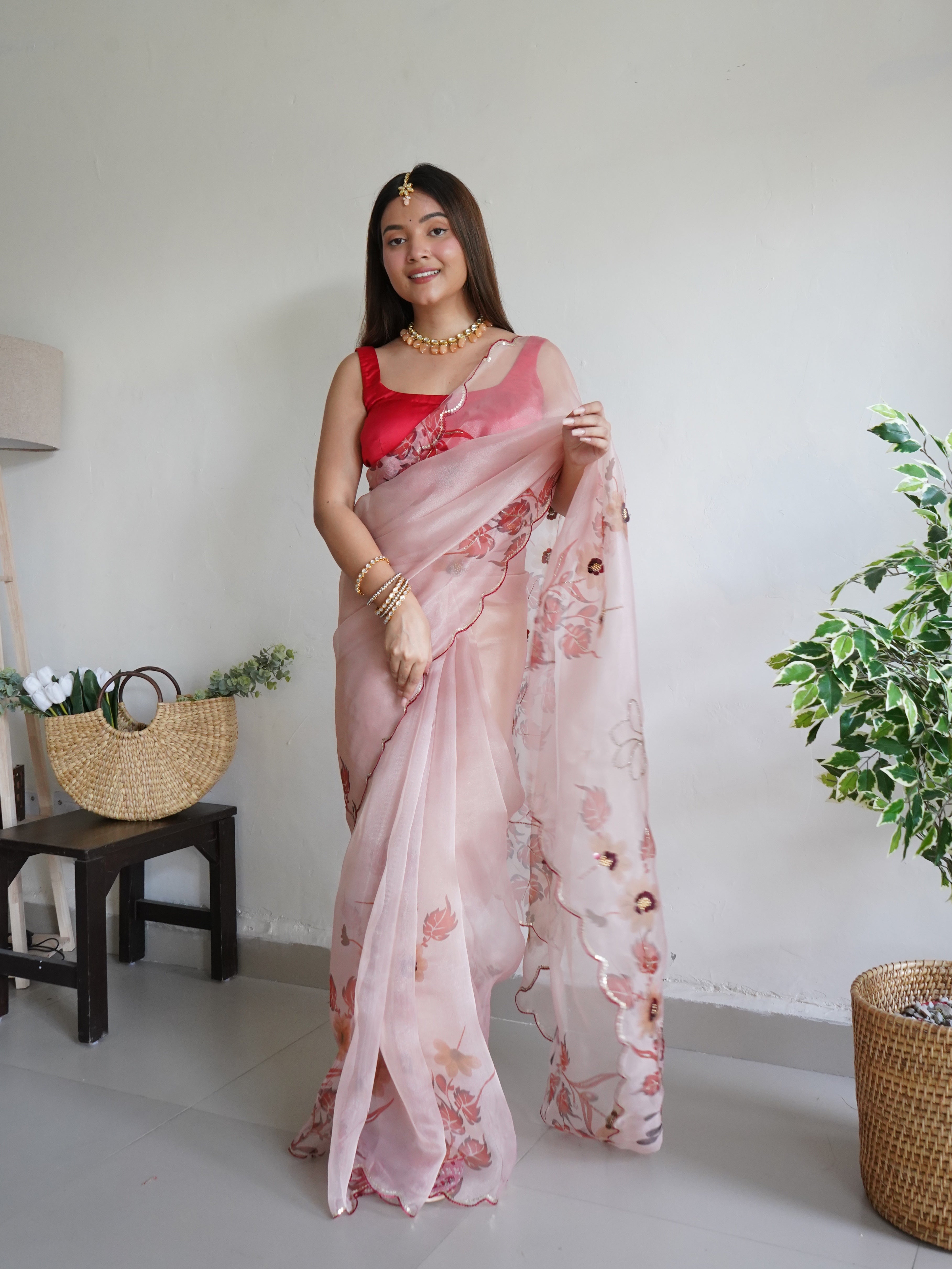 Brown Organza Saree With Banglori sattin Blouse