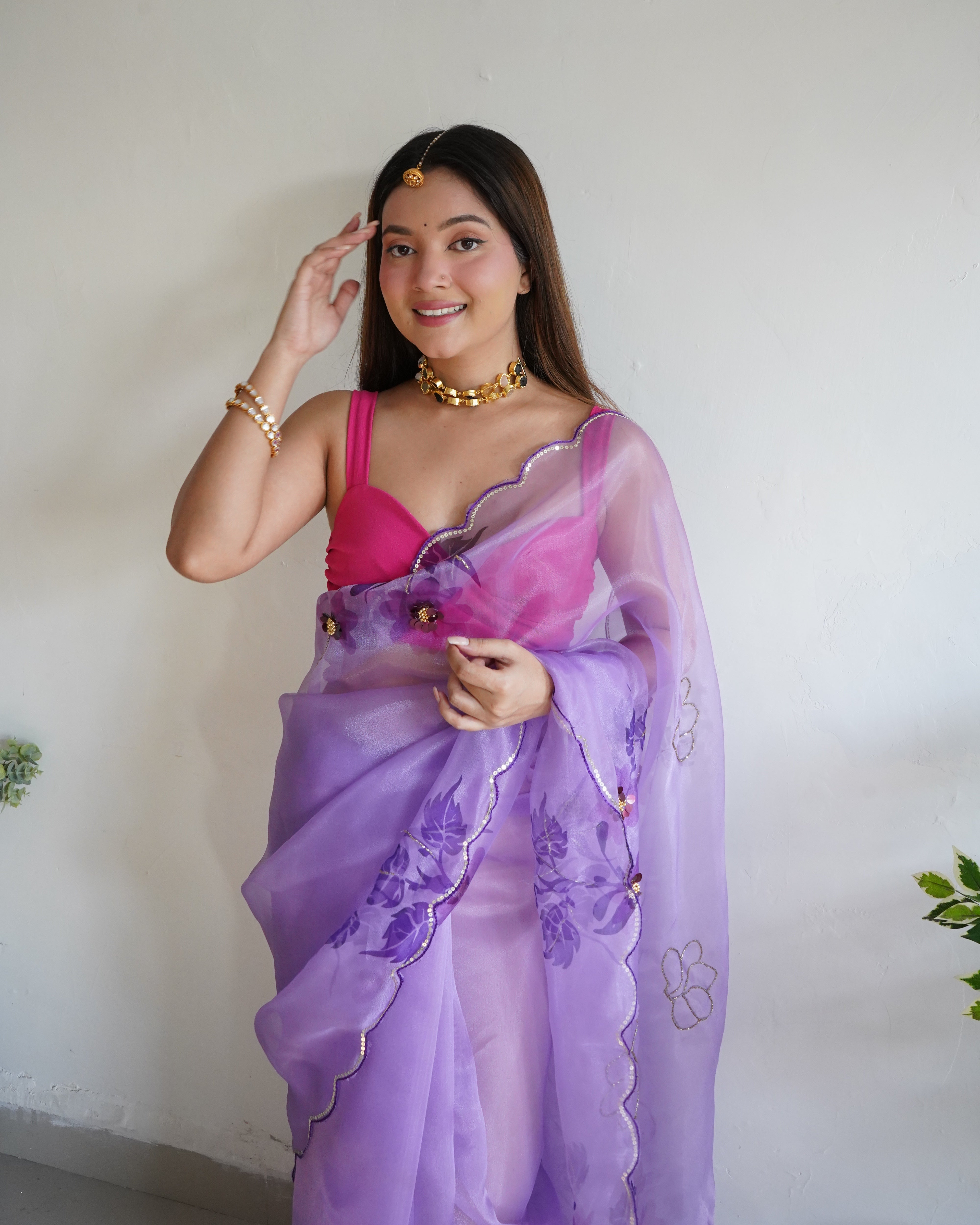 Purple Organza Saree With Banglori sattin Blouse