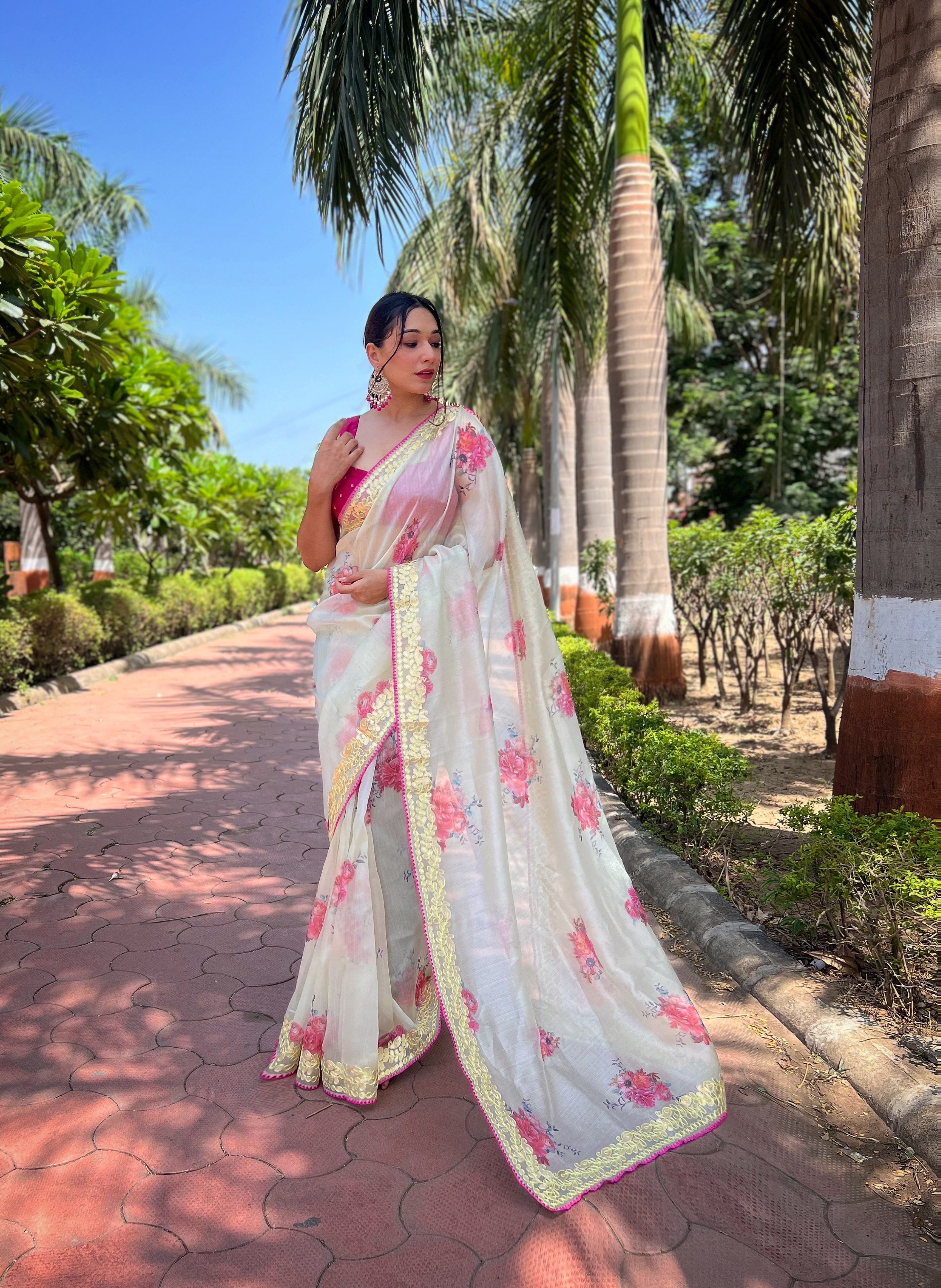 Yellow Organza Saree With Raw silk Blouse