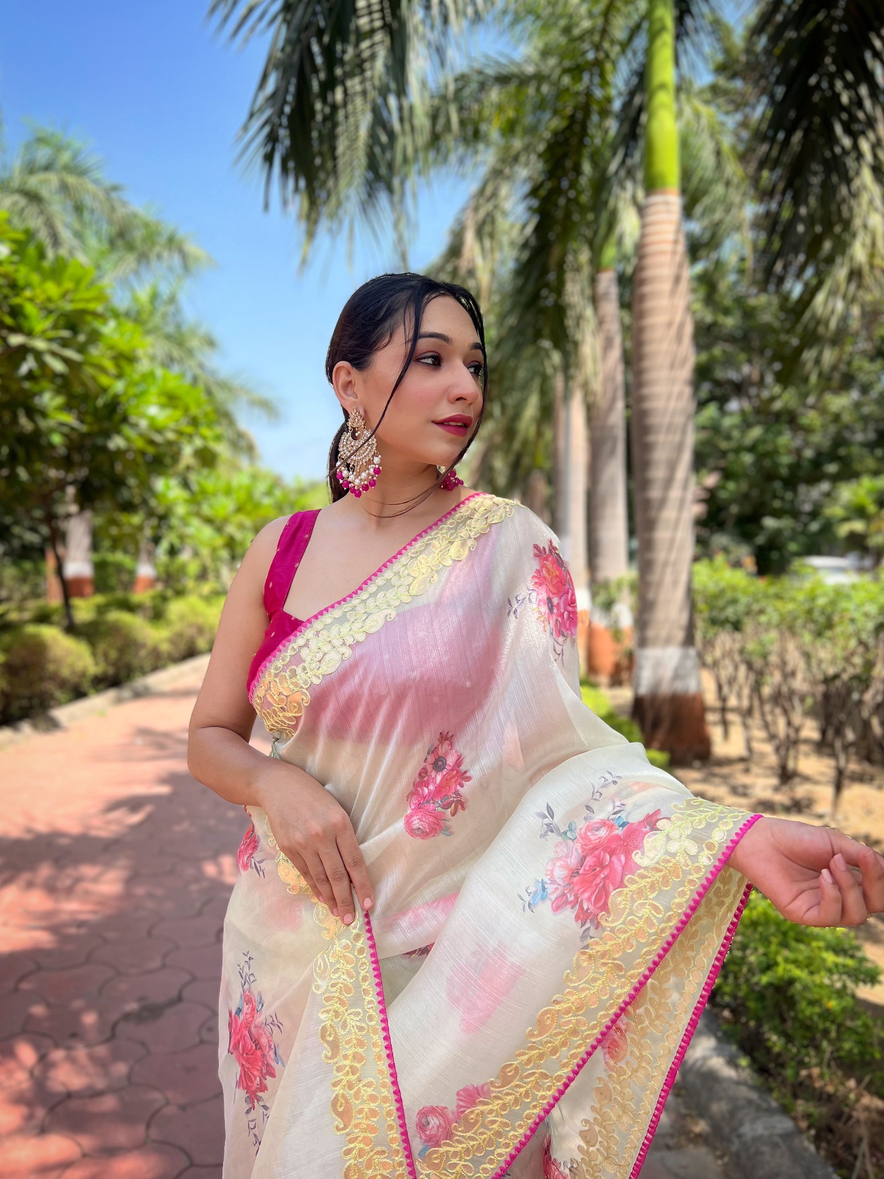 Yellow Organza Saree With Raw silk Blouse