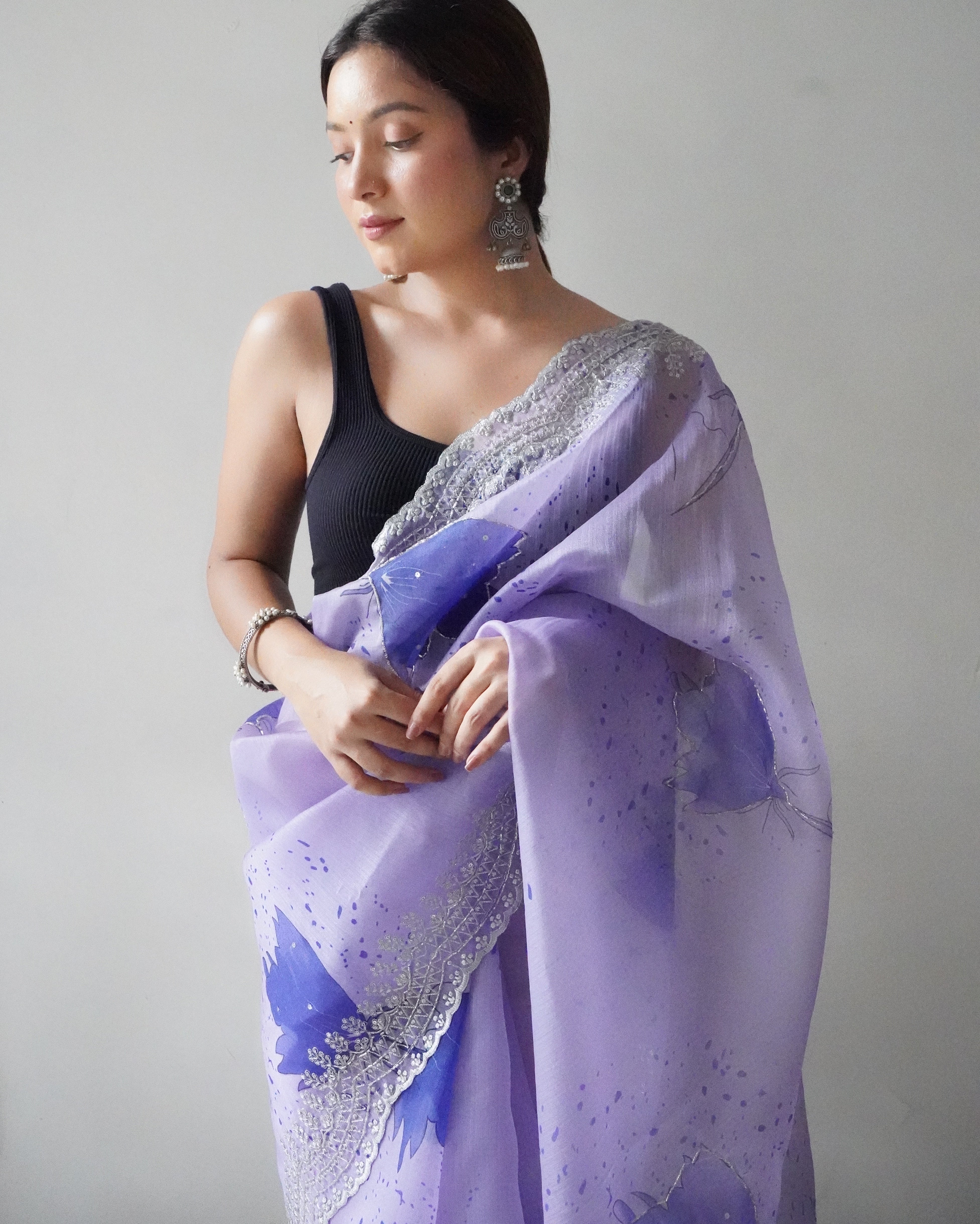 BLUE Organza Saree With weaving silk Blouse