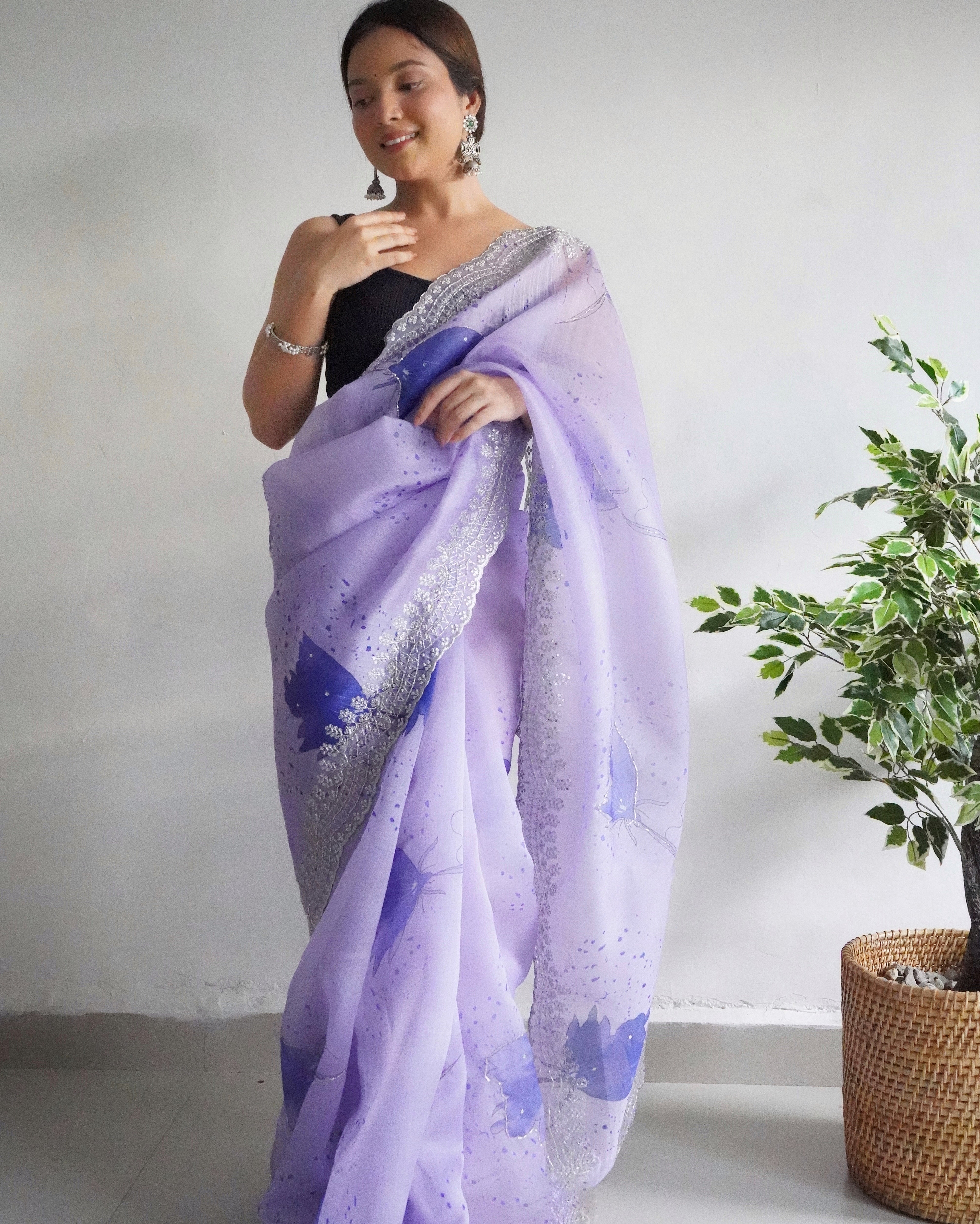 BLUE Organza Saree With weaving silk Blouse