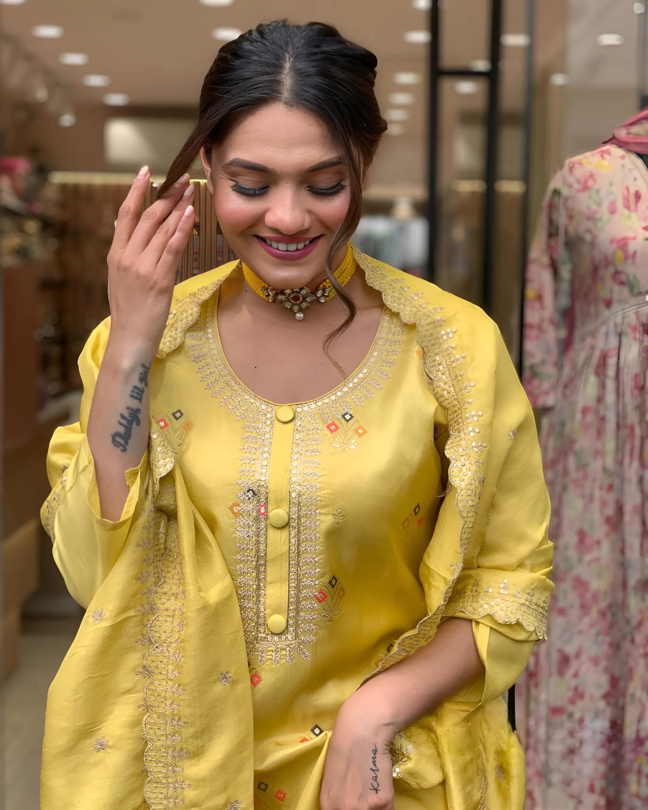 Yellow Women Embroidered Viscose Kurta set