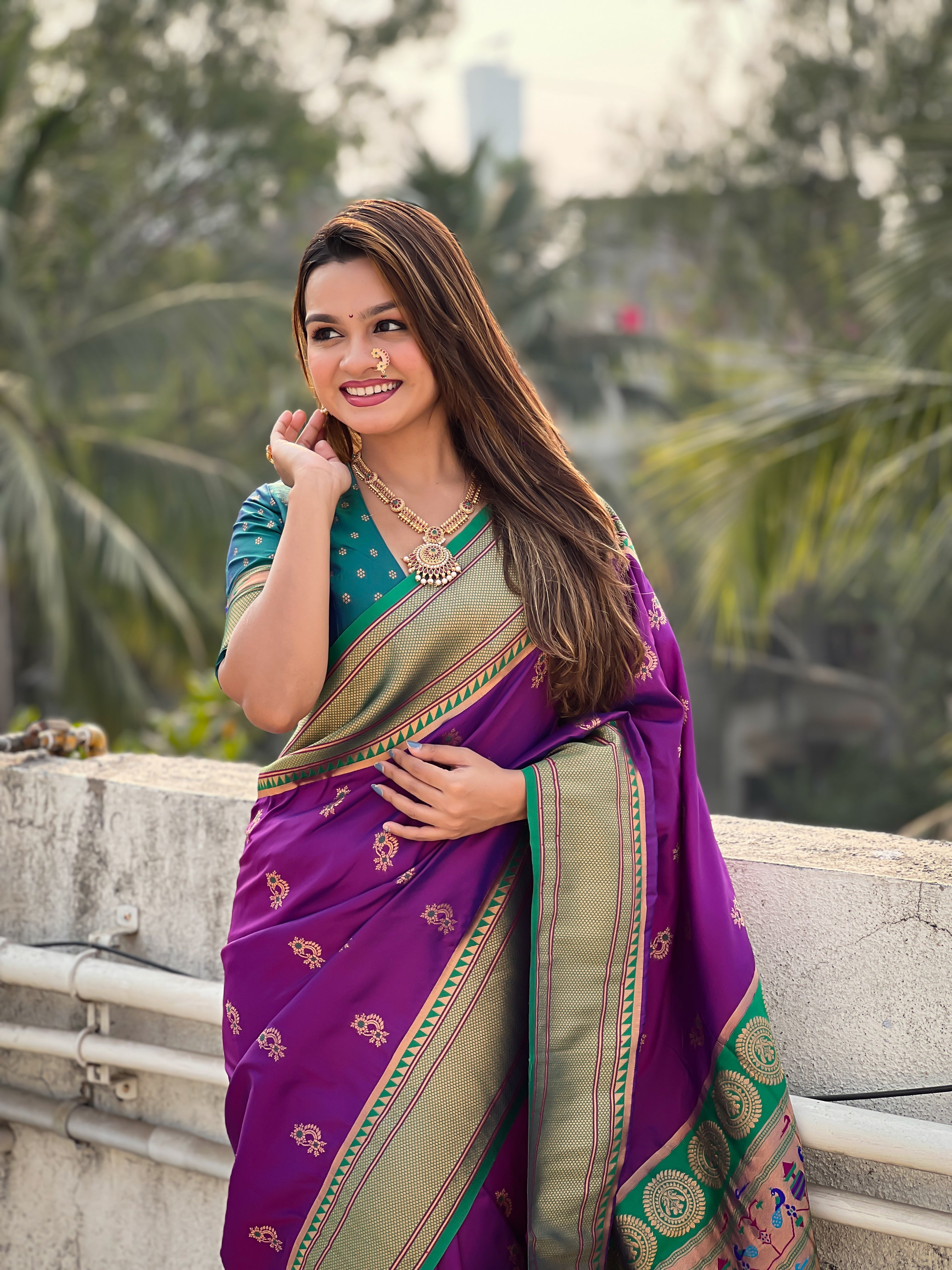 WINE SOFT SILK WITH NATH MEENAKARI WEAVES SAREE