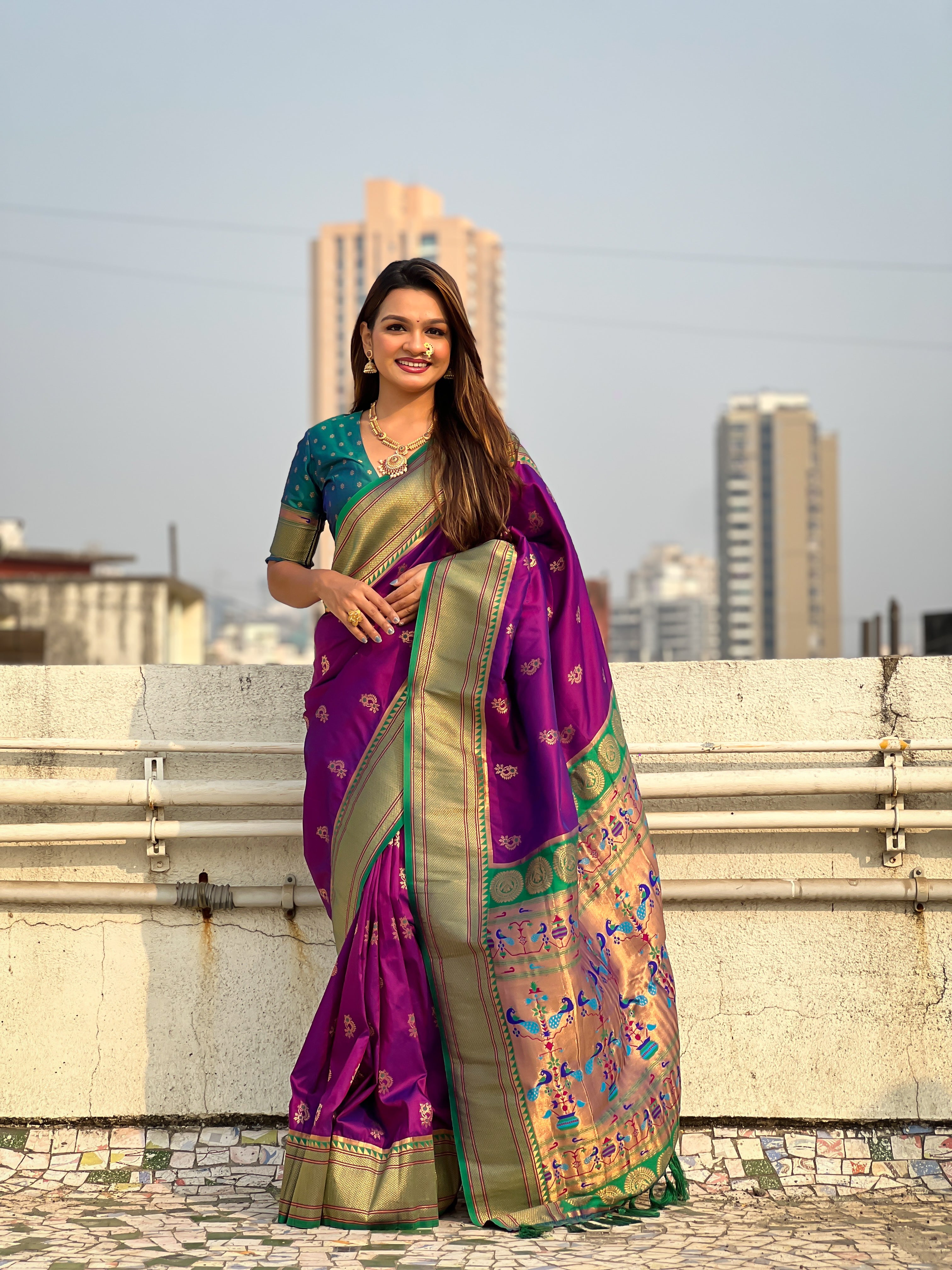 WINE SOFT SILK WITH NATH MEENAKARI WEAVES SAREE