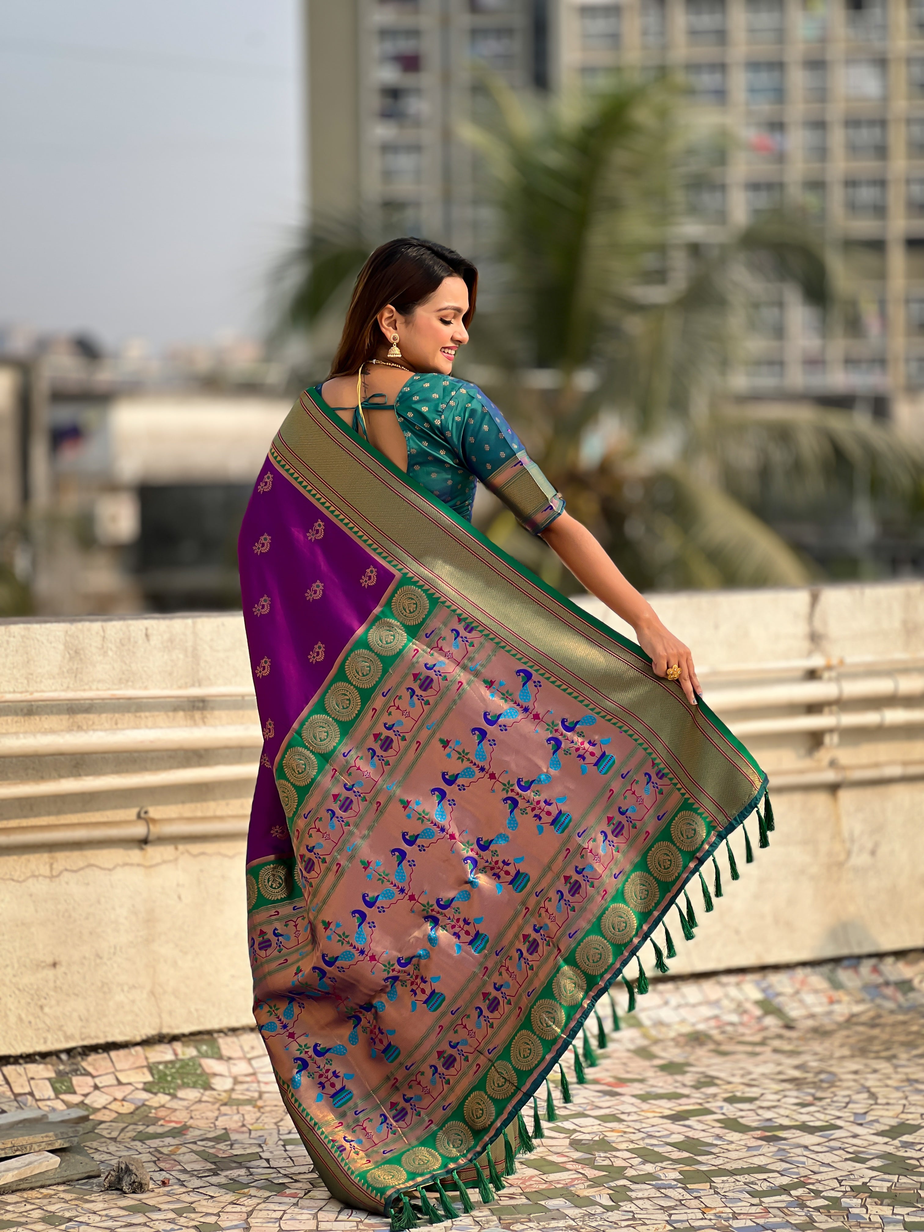 WINE SOFT SILK WITH NATH MEENAKARI WEAVES SAREE