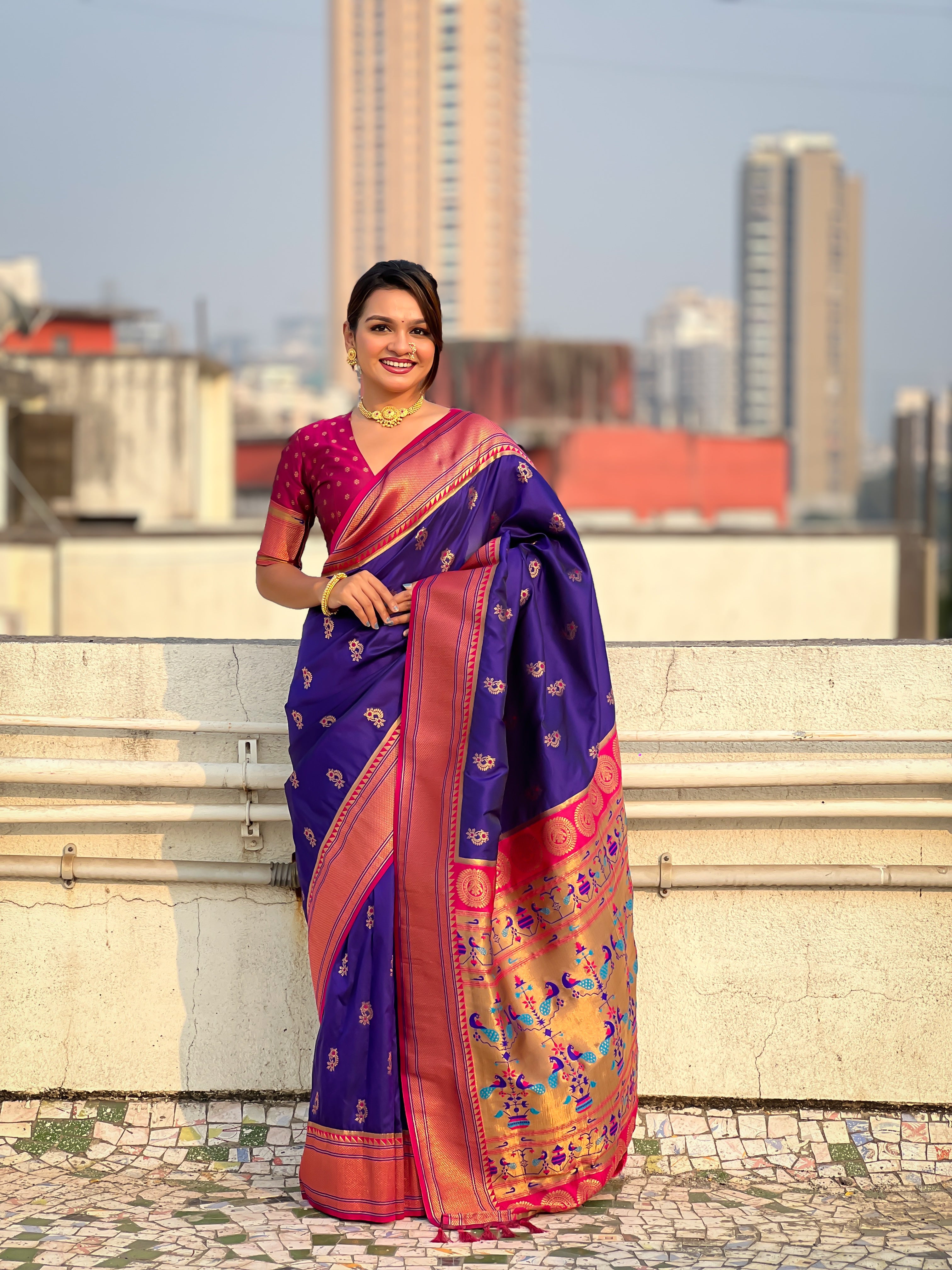 VIOLET SOFT SILK WITH NATH MEENAKARI WEAVES SAREE