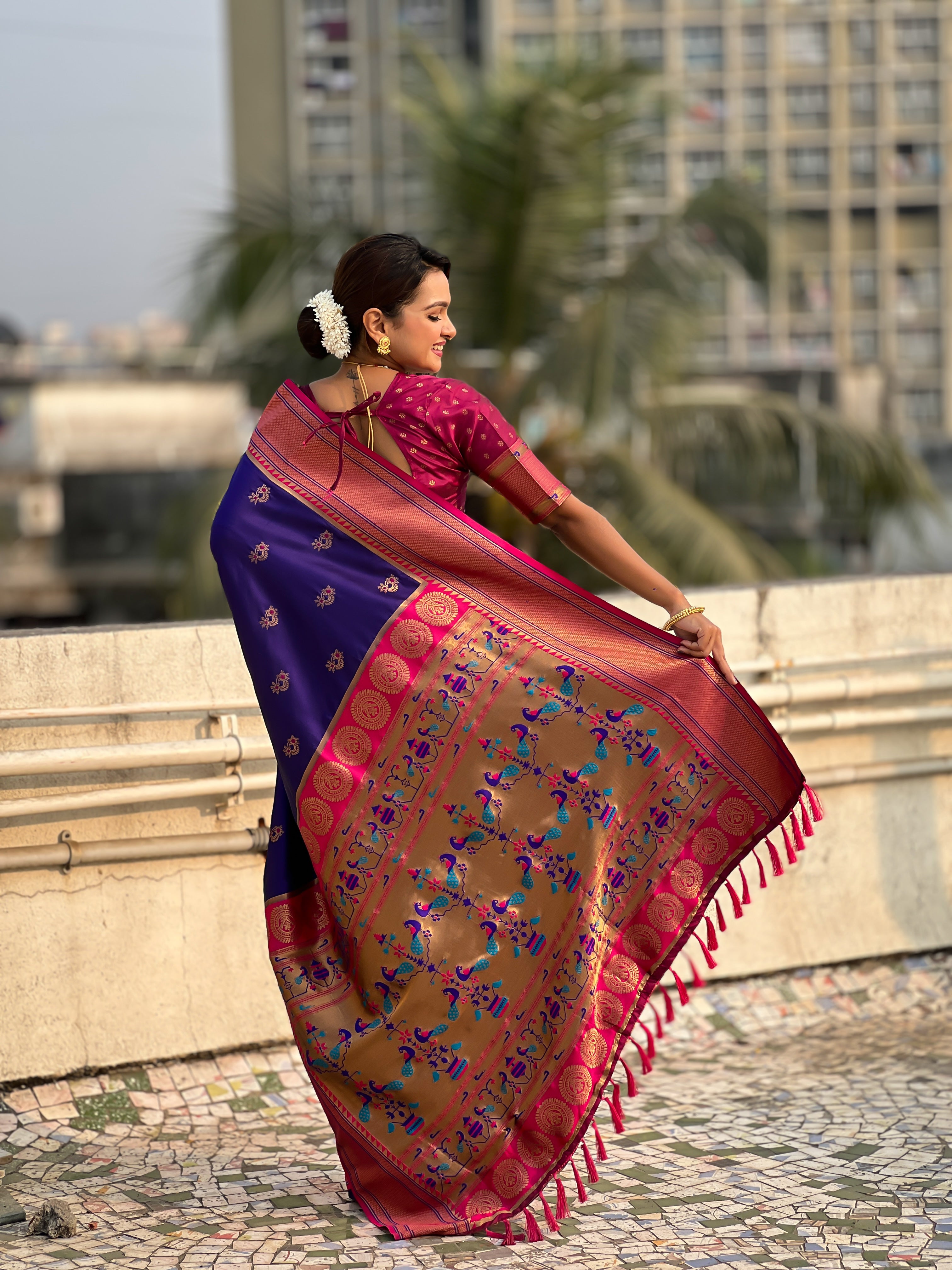 VIOLET SOFT SILK WITH NATH MEENAKARI WEAVES SAREE