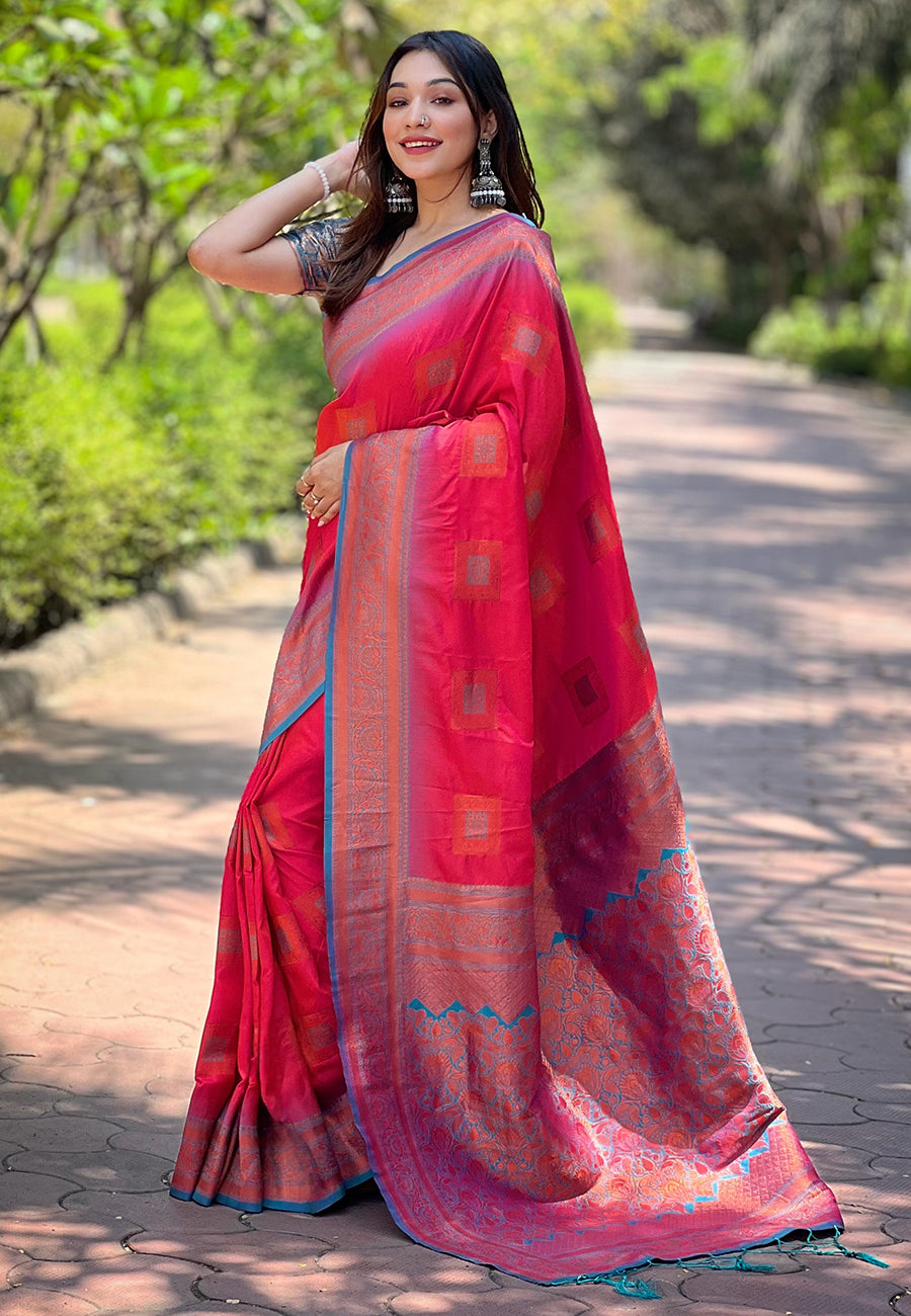 Red Soft Silk Zari Border Saree