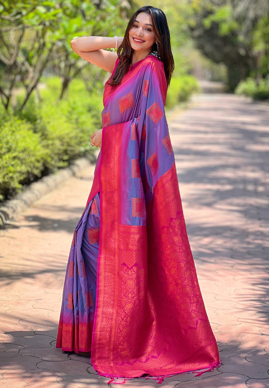 Purple Soft Silk Zari Border Saree