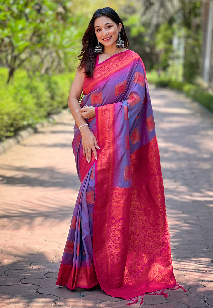 Purple Soft Silk Zari Border Saree